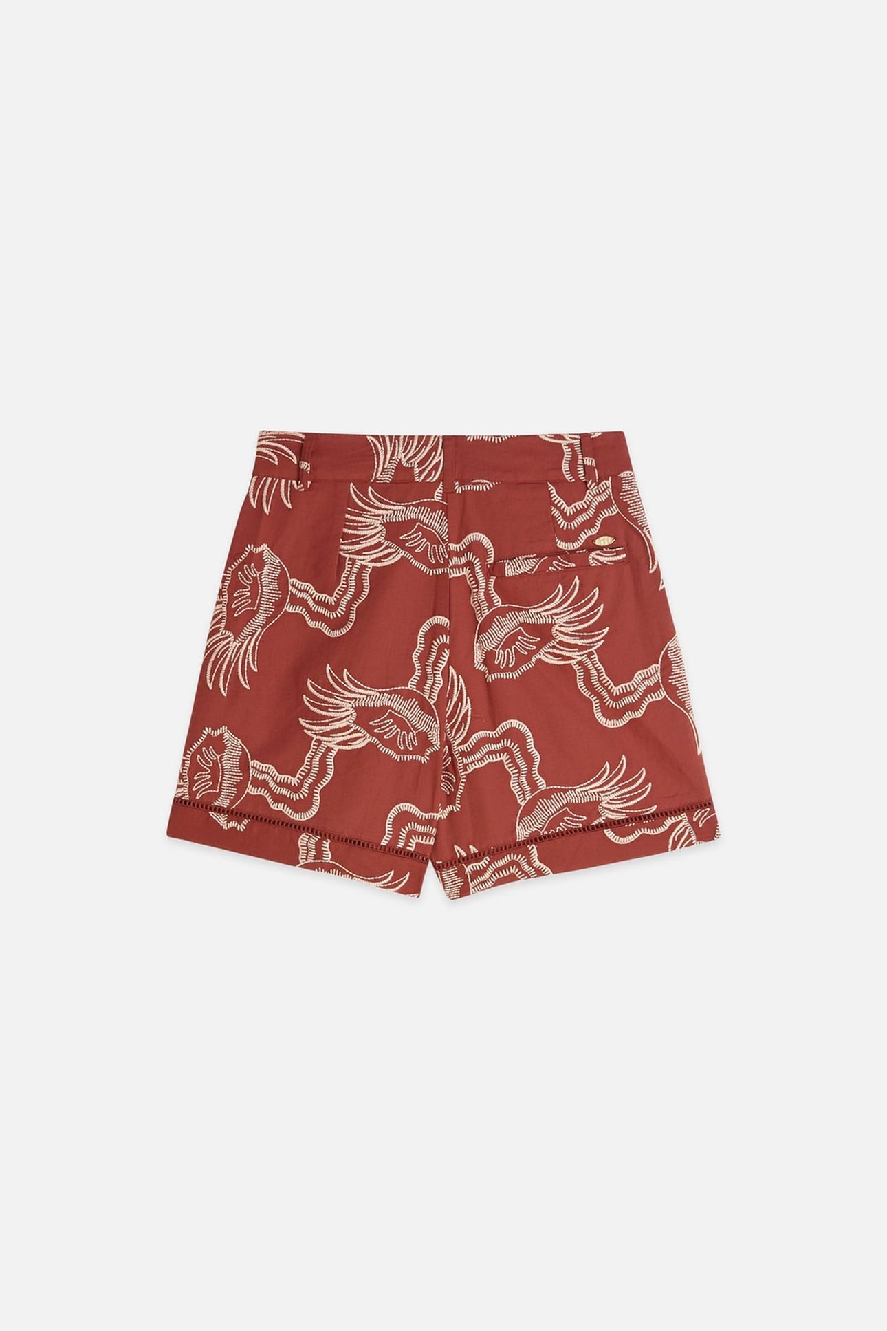 EMBROIDERED LINEN BLEND SHORTS BURNT HENNA 5