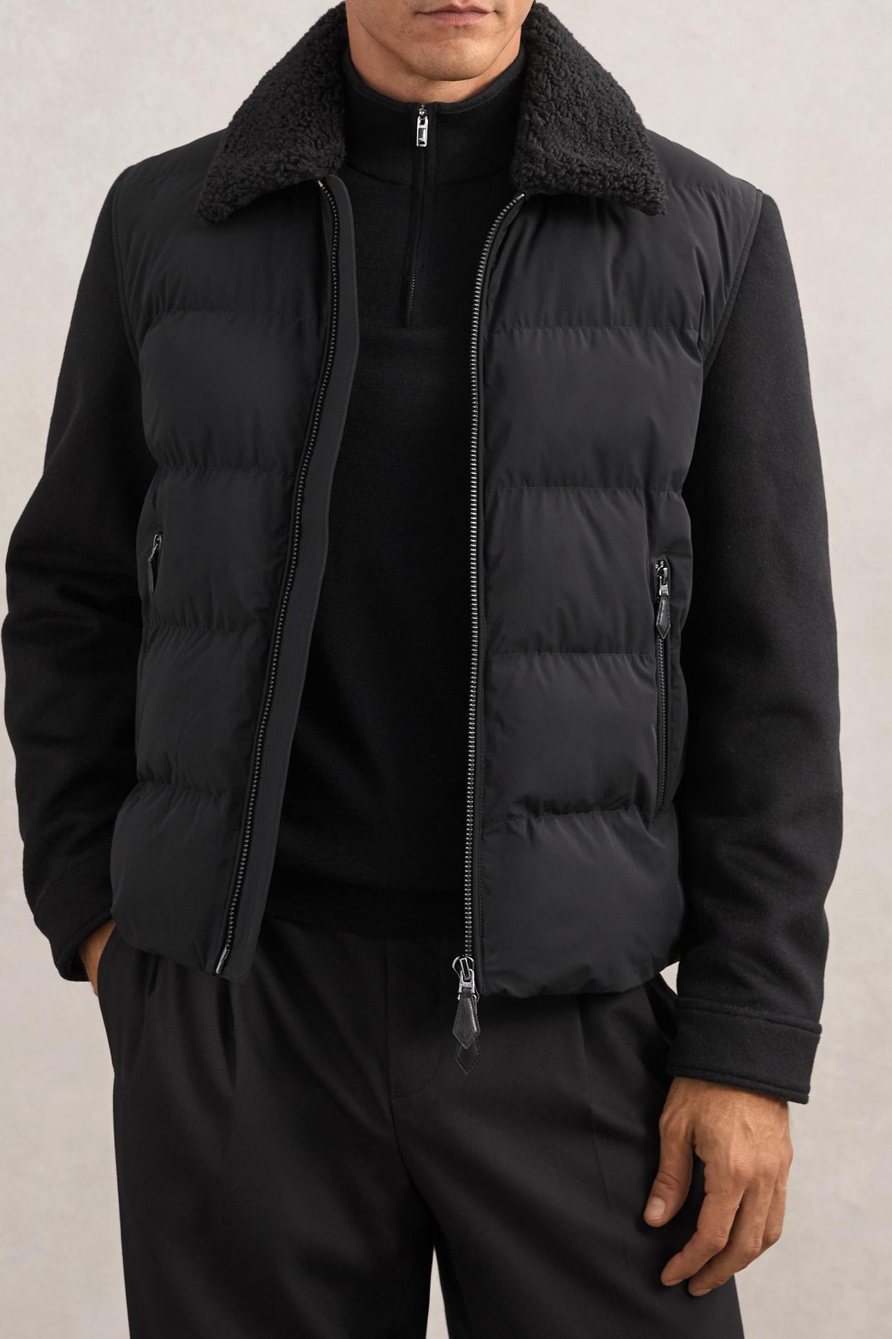 LS WOOL SLEEVE QUILTED PUFFER JACKET BLACK 2