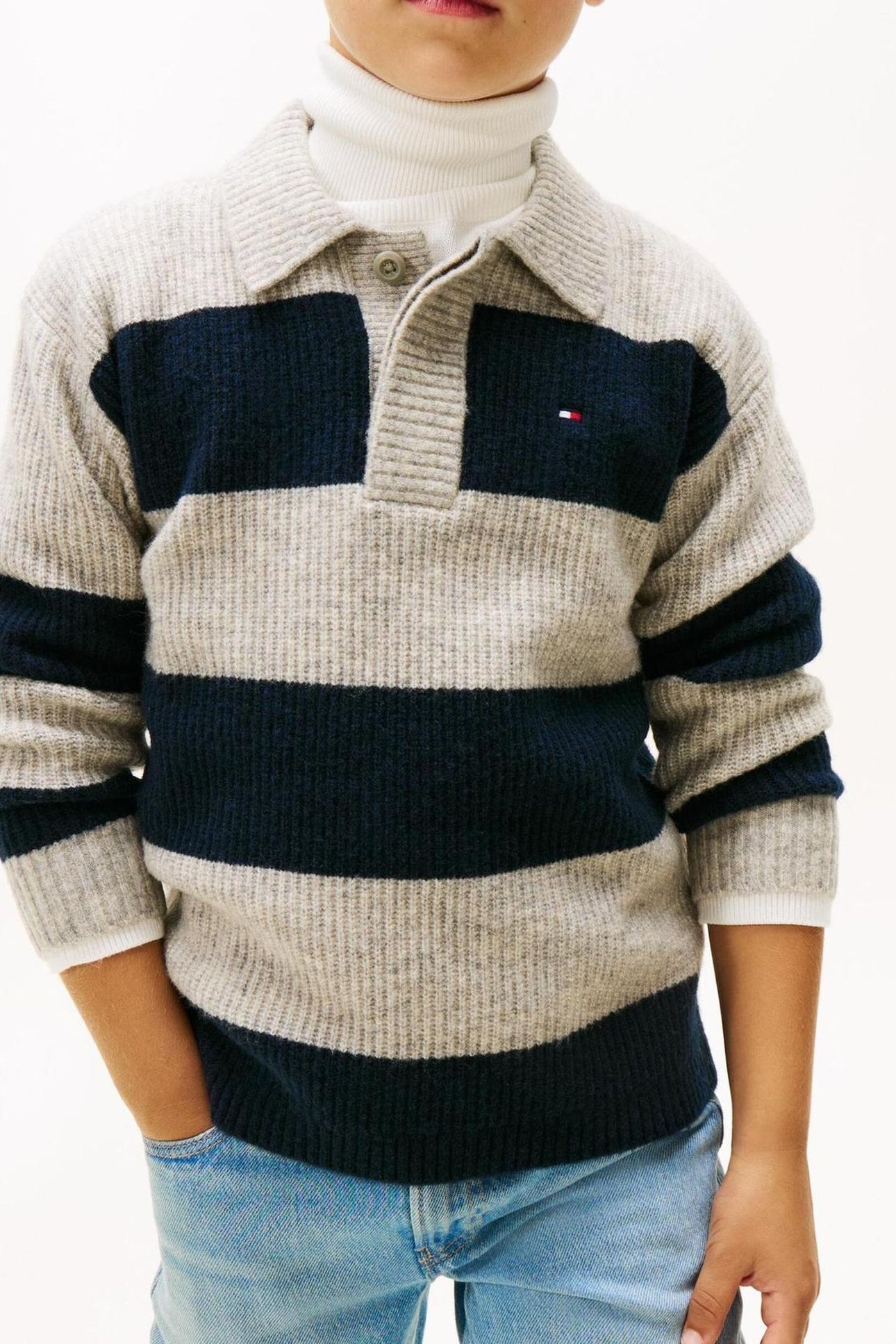 BOYS WOOL BLEND RIB RUGBY DARK NIGHT NAVY COLOURBLOCK 1