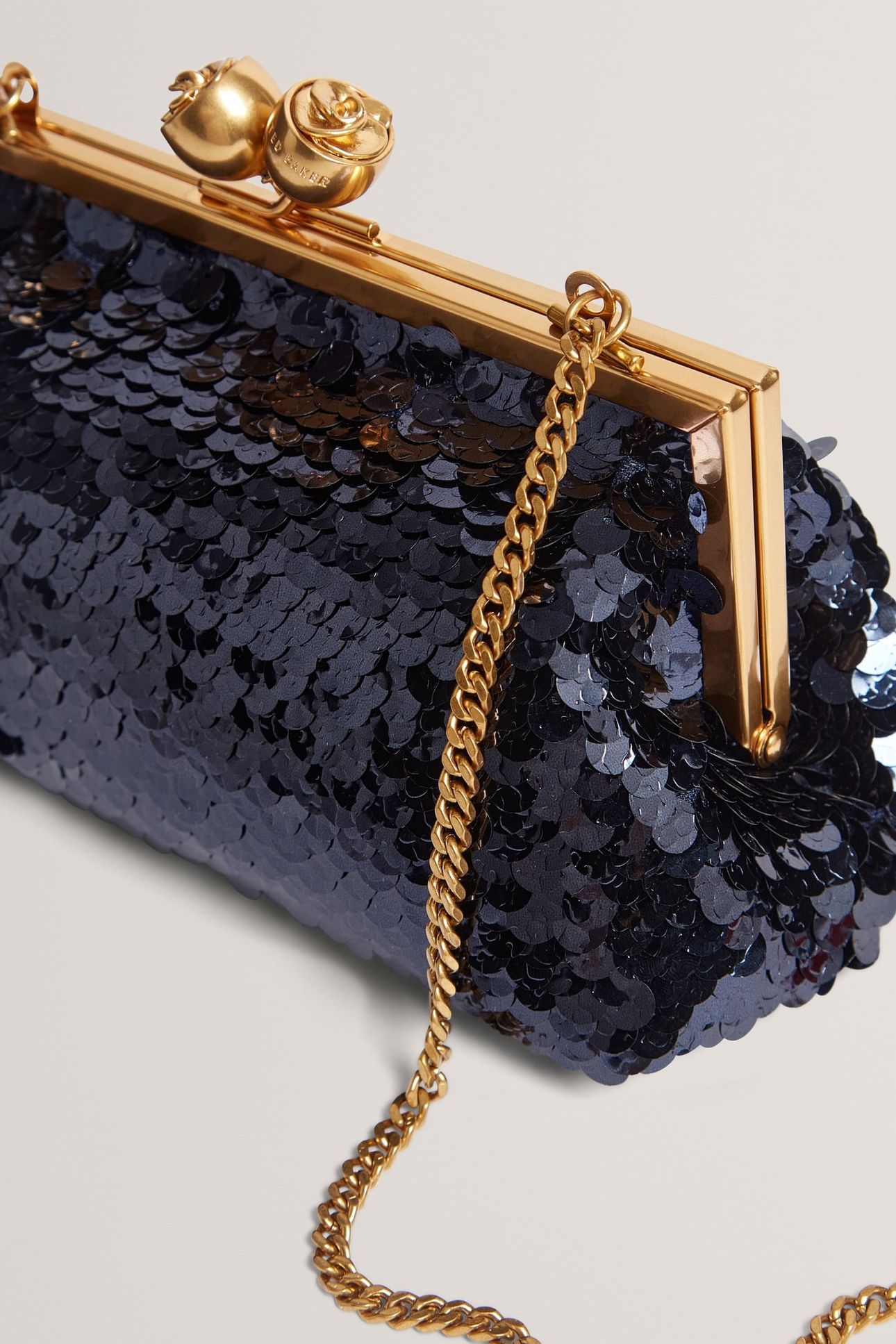 ROSE DETAIL SEQUIN CLUTCH BAG NAVY 3