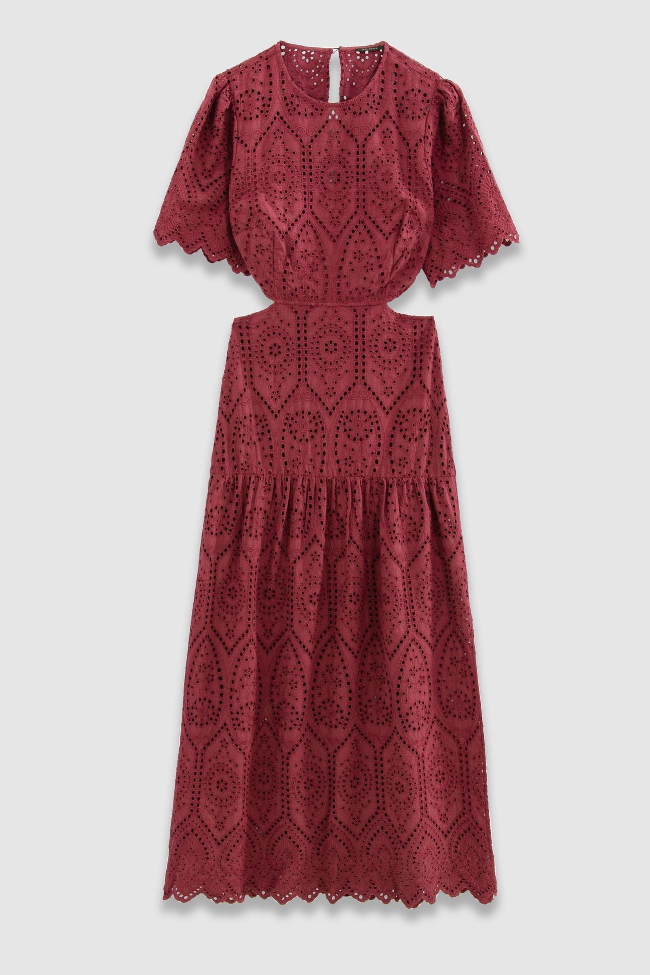BURGUNDY EYELET EMBROIDERY OPEN BACK LONG DRESS 3