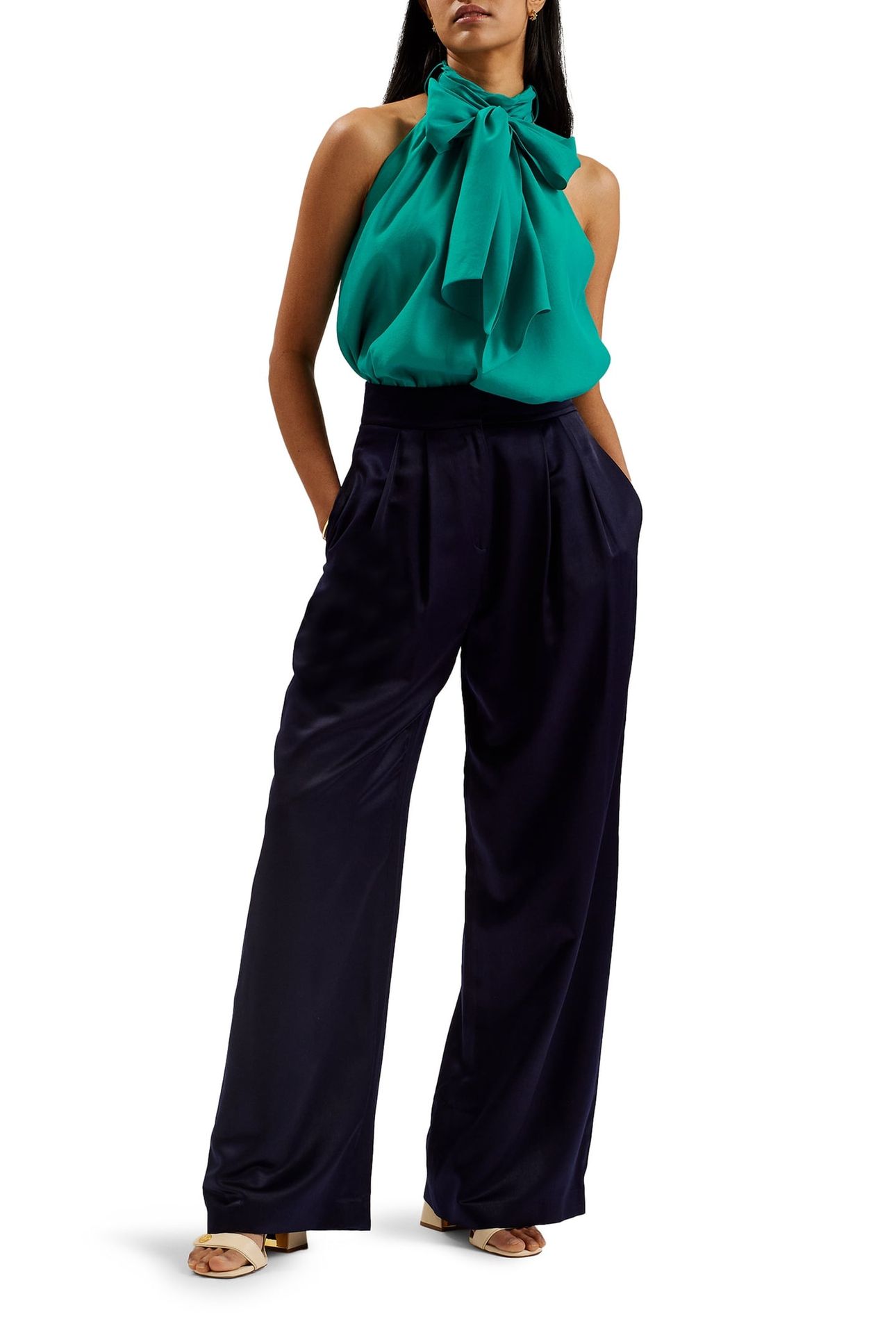 TEJEDA SHEER DRAPED TOP WITH NECK TIE GREEN 3