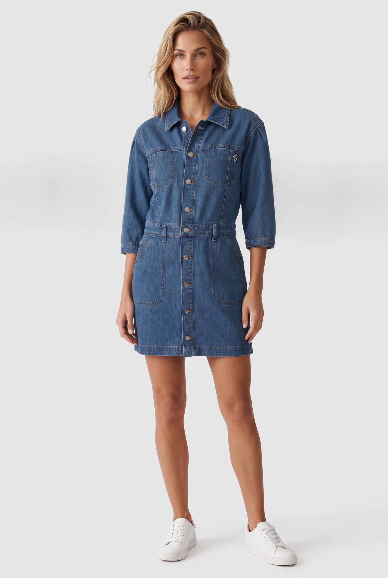 WASHED BUTTON THROUGH DENIM DRESS WASHED INDIGO 1