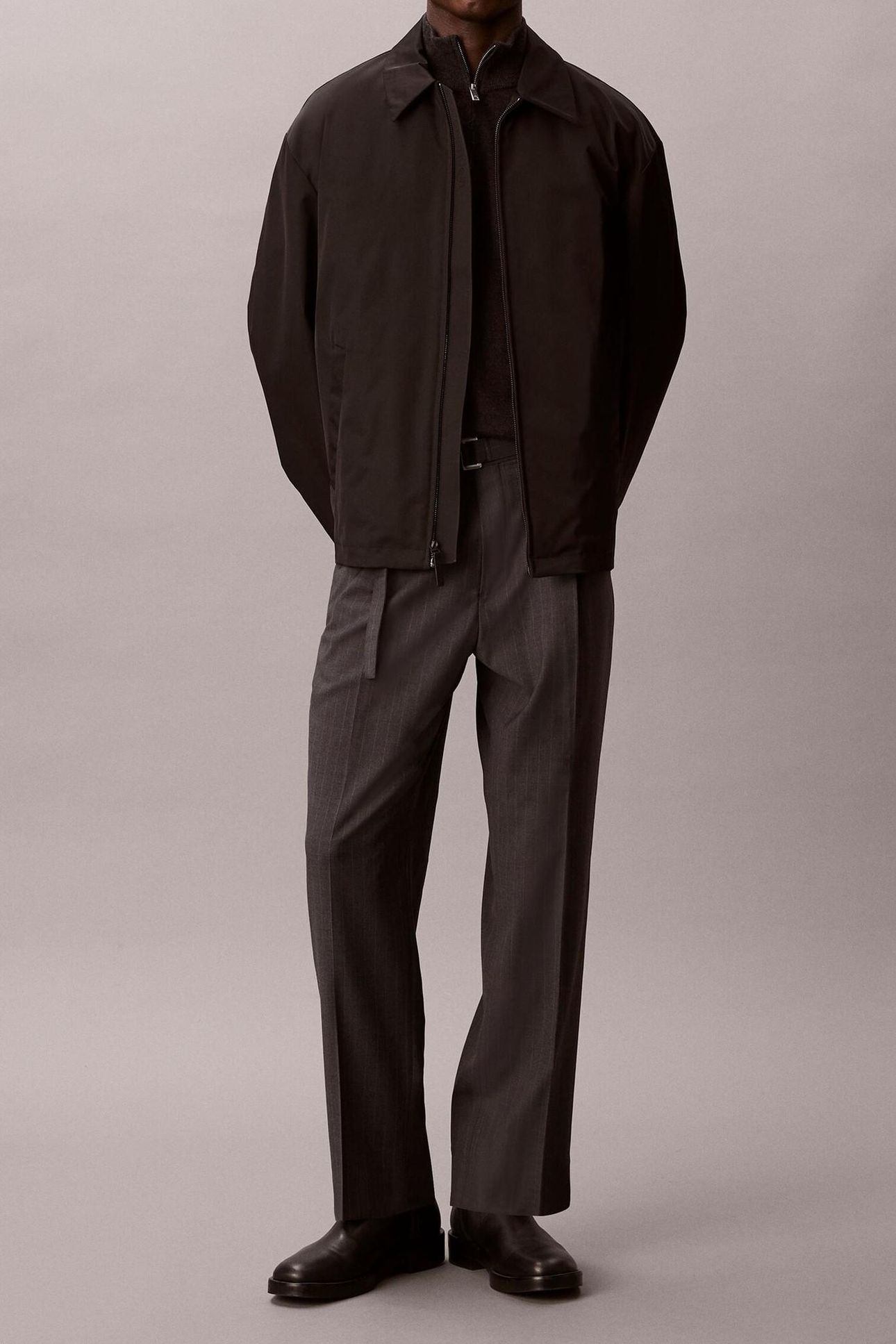 STRAIGHT WOOL PINSTRIPE CHARCOAL HEATHER 1