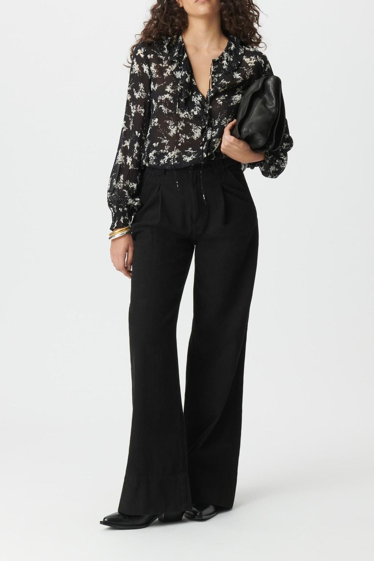 BLACK VOILE SHIRT WITH WILDFLOWER PRINT 3