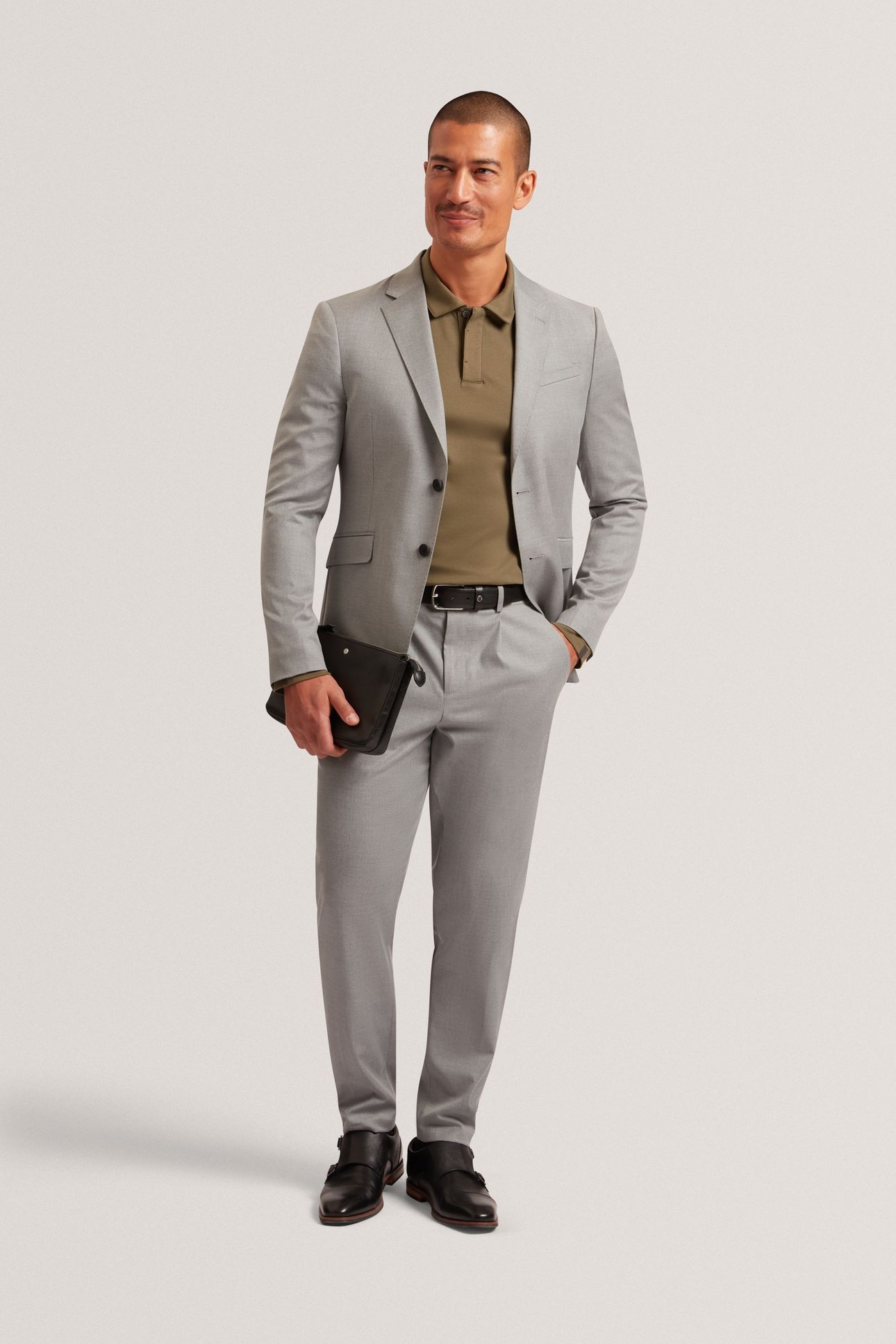 SLIM FIT WOOL BLEND SUIT BLAZER GREY 4
