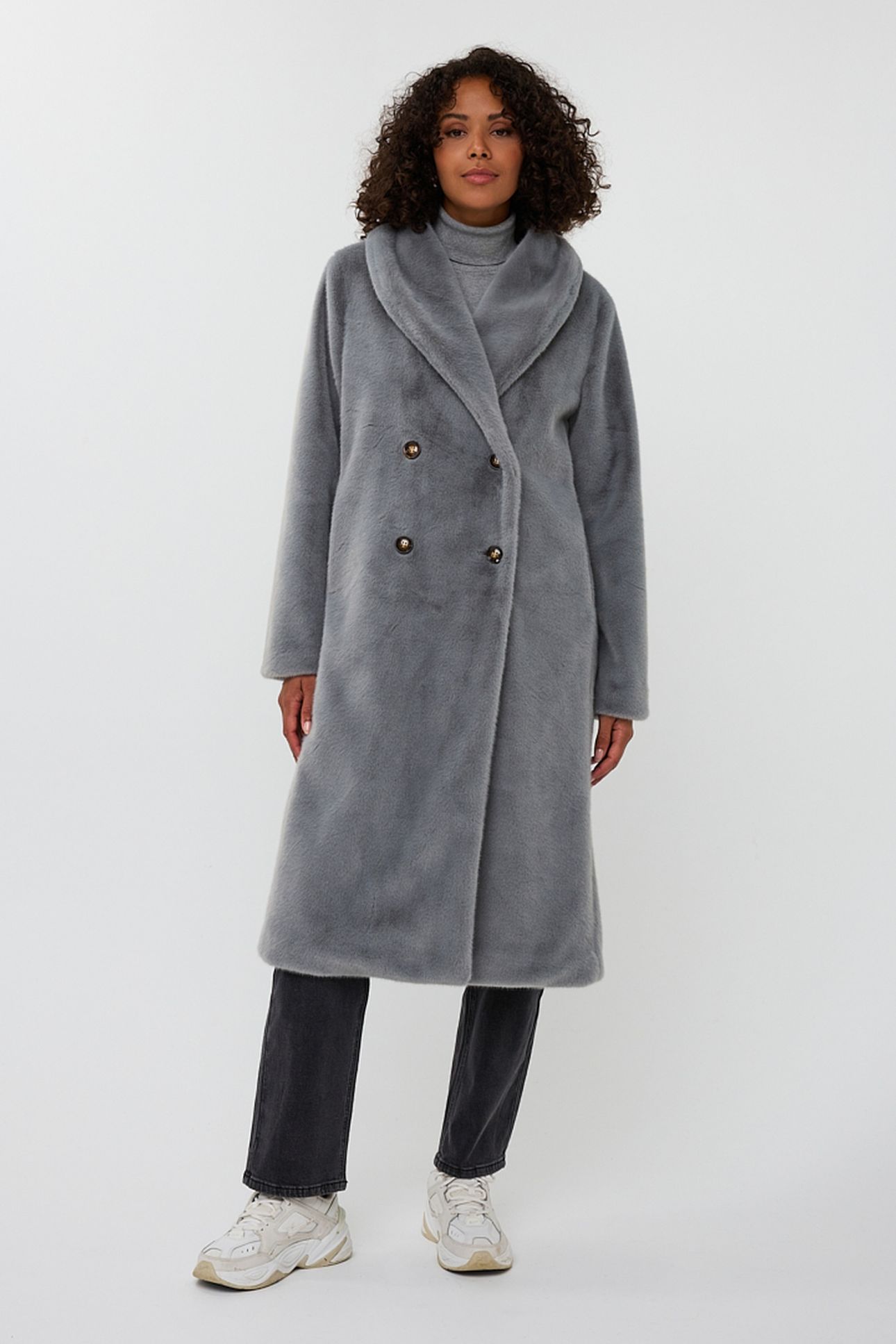COAT SHAWL COLLAR FAKE FUR GREY 1
