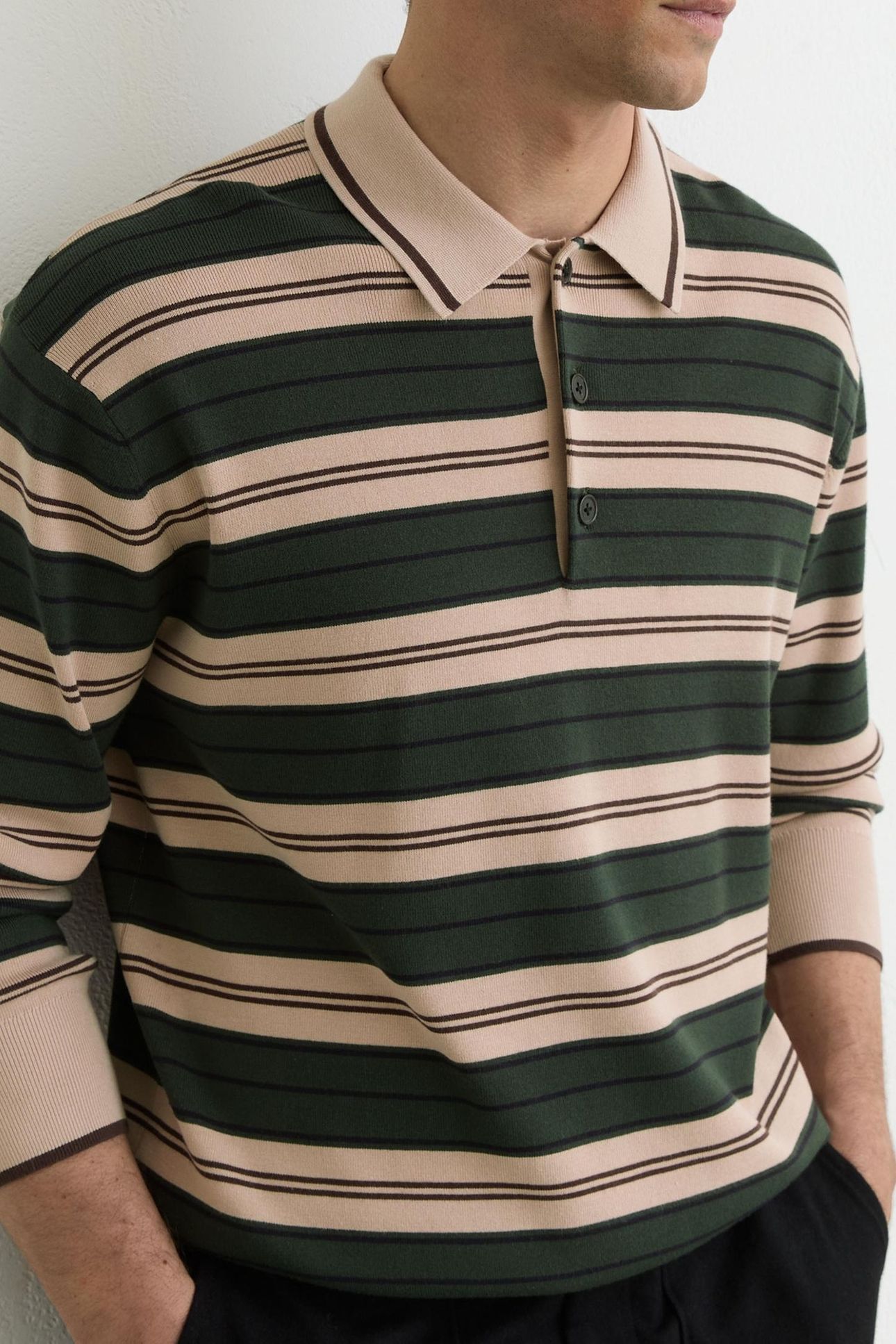 LS HALF BUTTON STRIPE JUMPER GREEN MULTI 1
