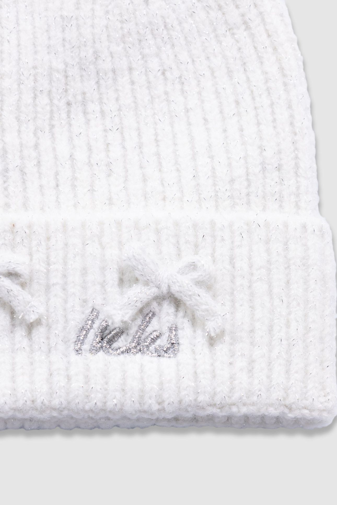 GIRLS’ WHITE GLITTERY KNIT BEANIE WITH BOW 3