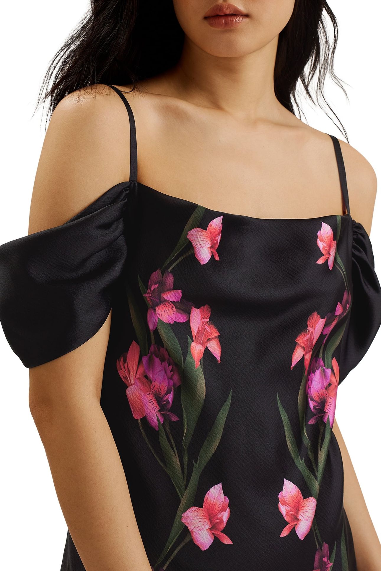 LUCERN SATIN OFF THE SHOULDER MIDI BLACK 3