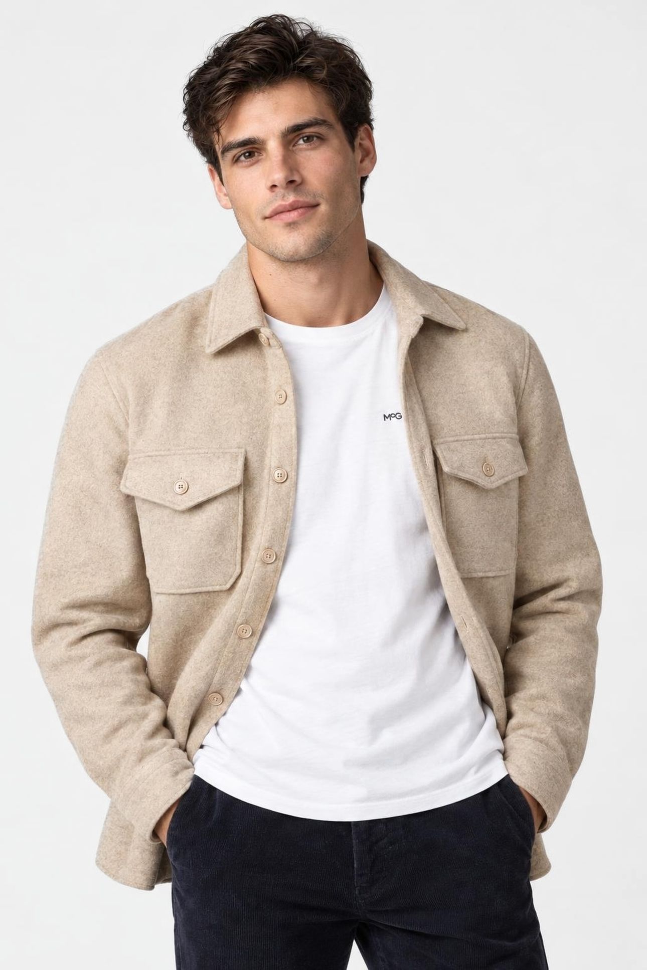 WOOL LOOK OVERSHIRT SAND 1