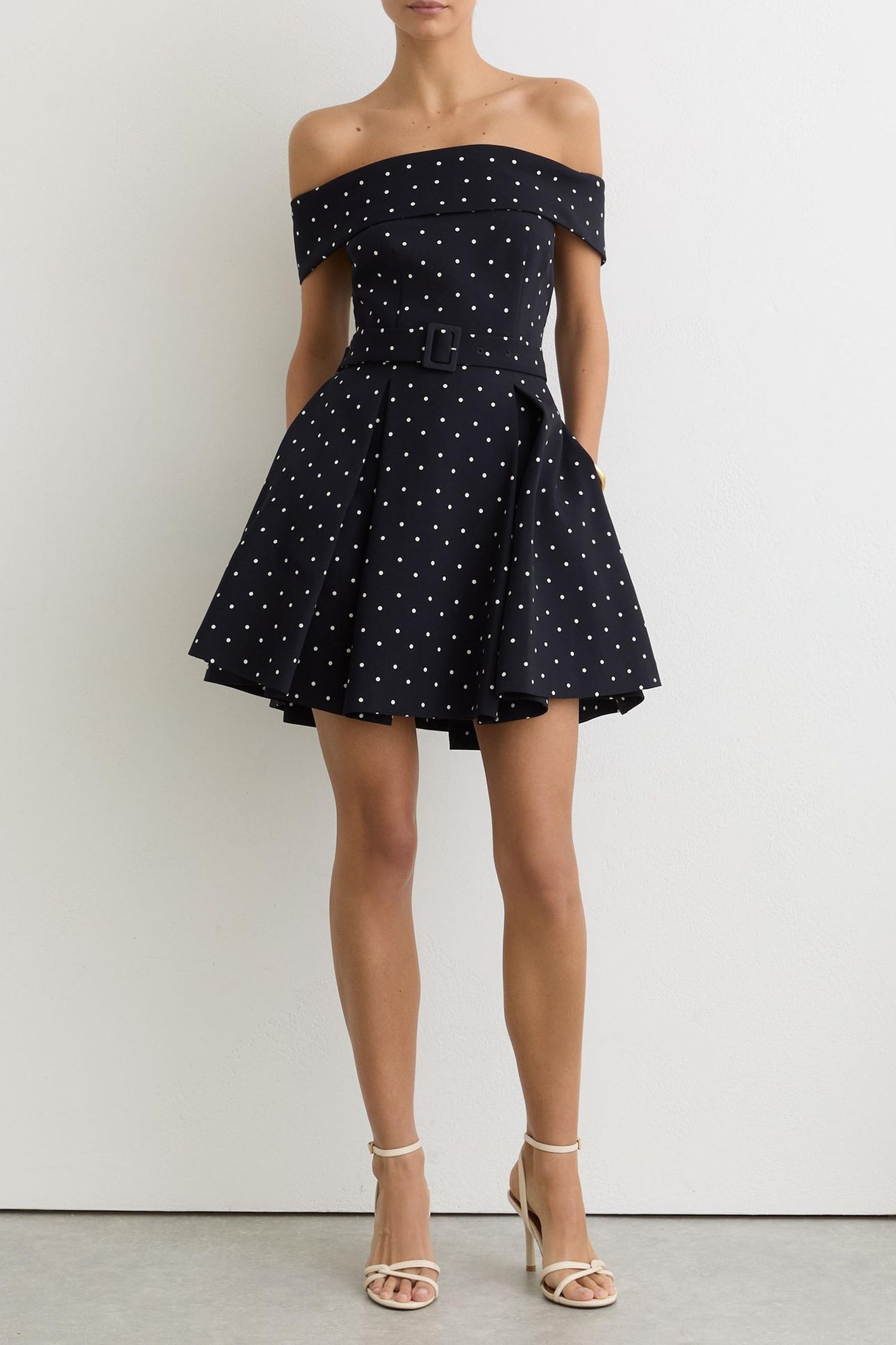 BARDOT POLKA FLIPPY OCCASION DRESS NAVY/IVORY 2