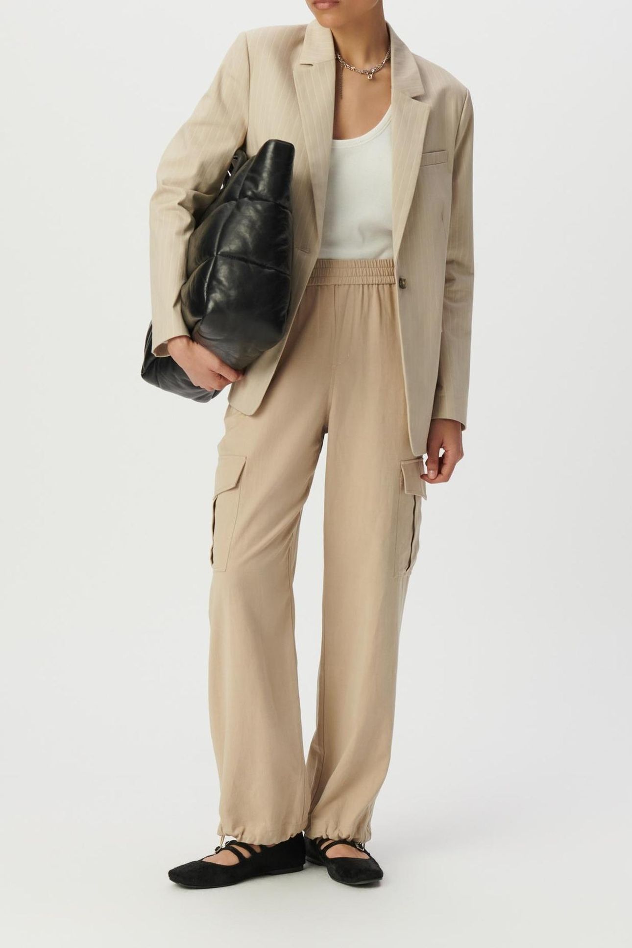 BEIGE CARGO-STYLE FLOWING JOGGERS 5