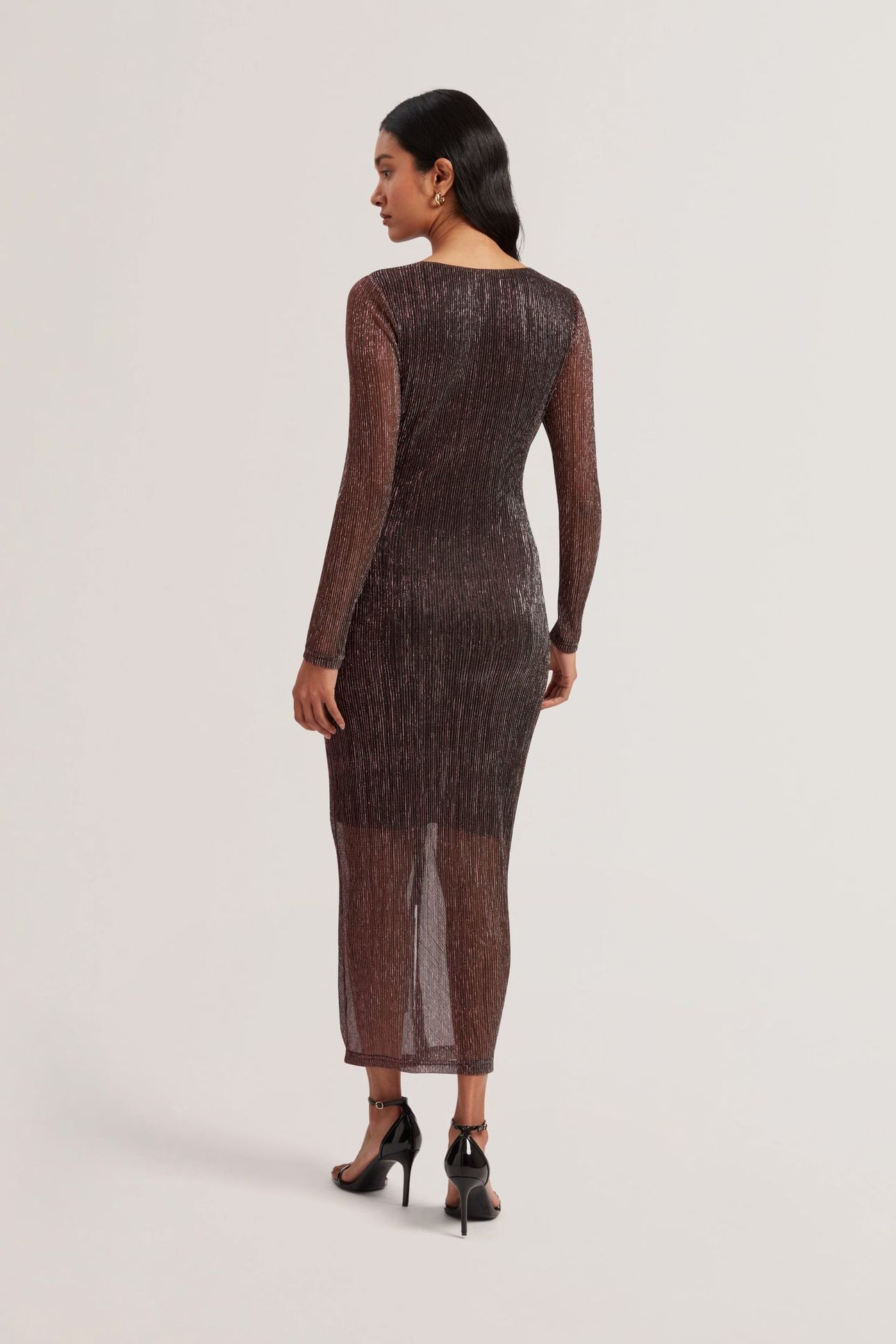 ANTHAAS METALLIC BODYCON GATHERED DRESS PINK 2