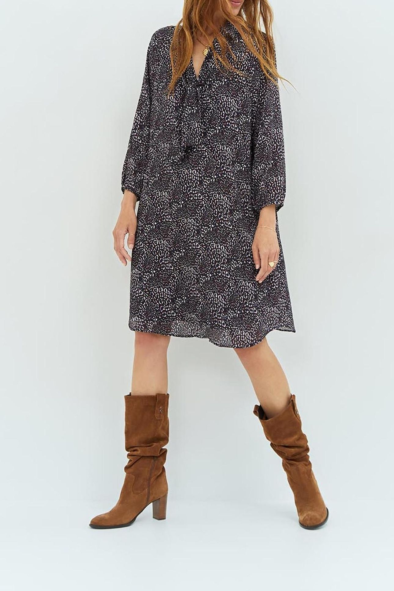 ROYCE _ ABSTRACT LEO PRINT NAVY DRESS IN RECYCLED POLYESTER 4