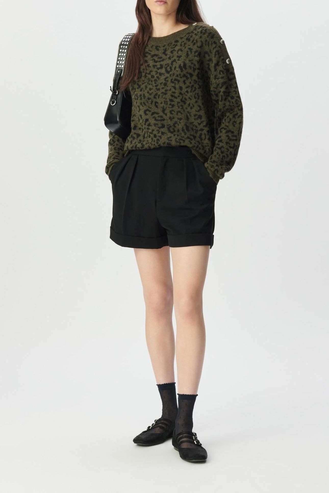 KHAKI KNIT SWEATER WITH LEOPARD JACQUARD MOTIF 3