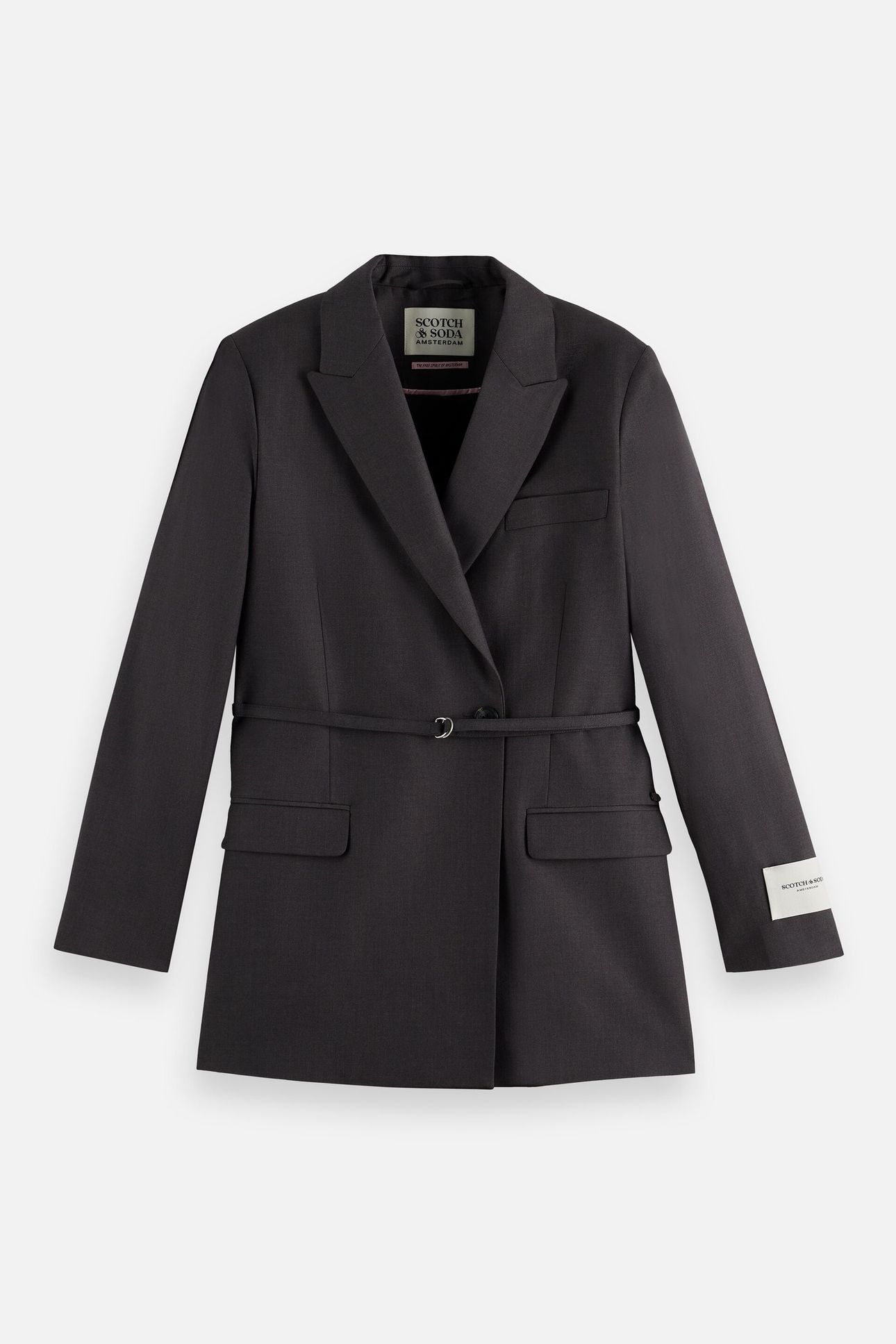 DOUBLE BREASTED WOOL BOYFRIEND BLAZER WITH BELT CHARCOAL 5