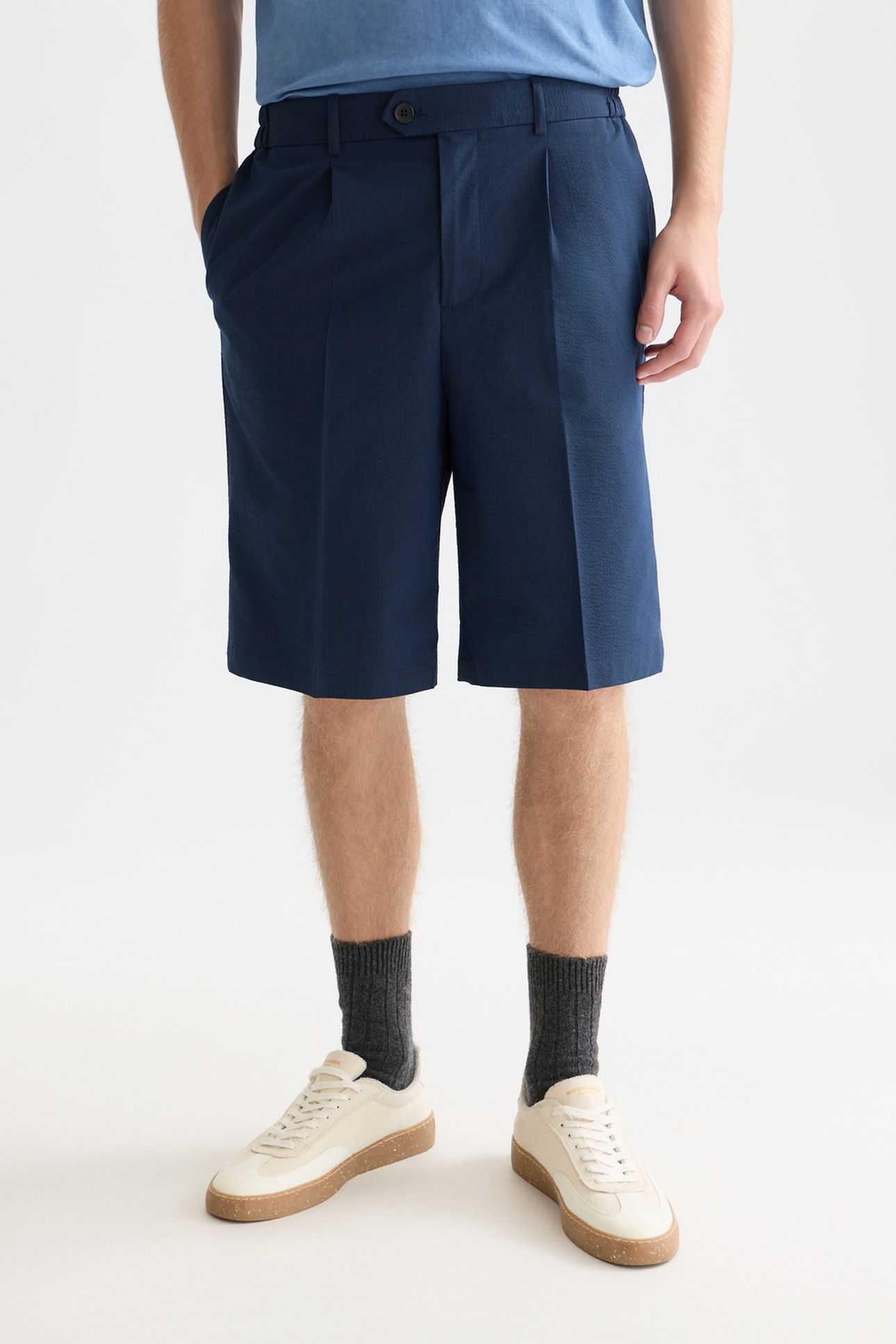 SEERSUCKER WIDEFIT BERMUDA SHORTS NAVY 1