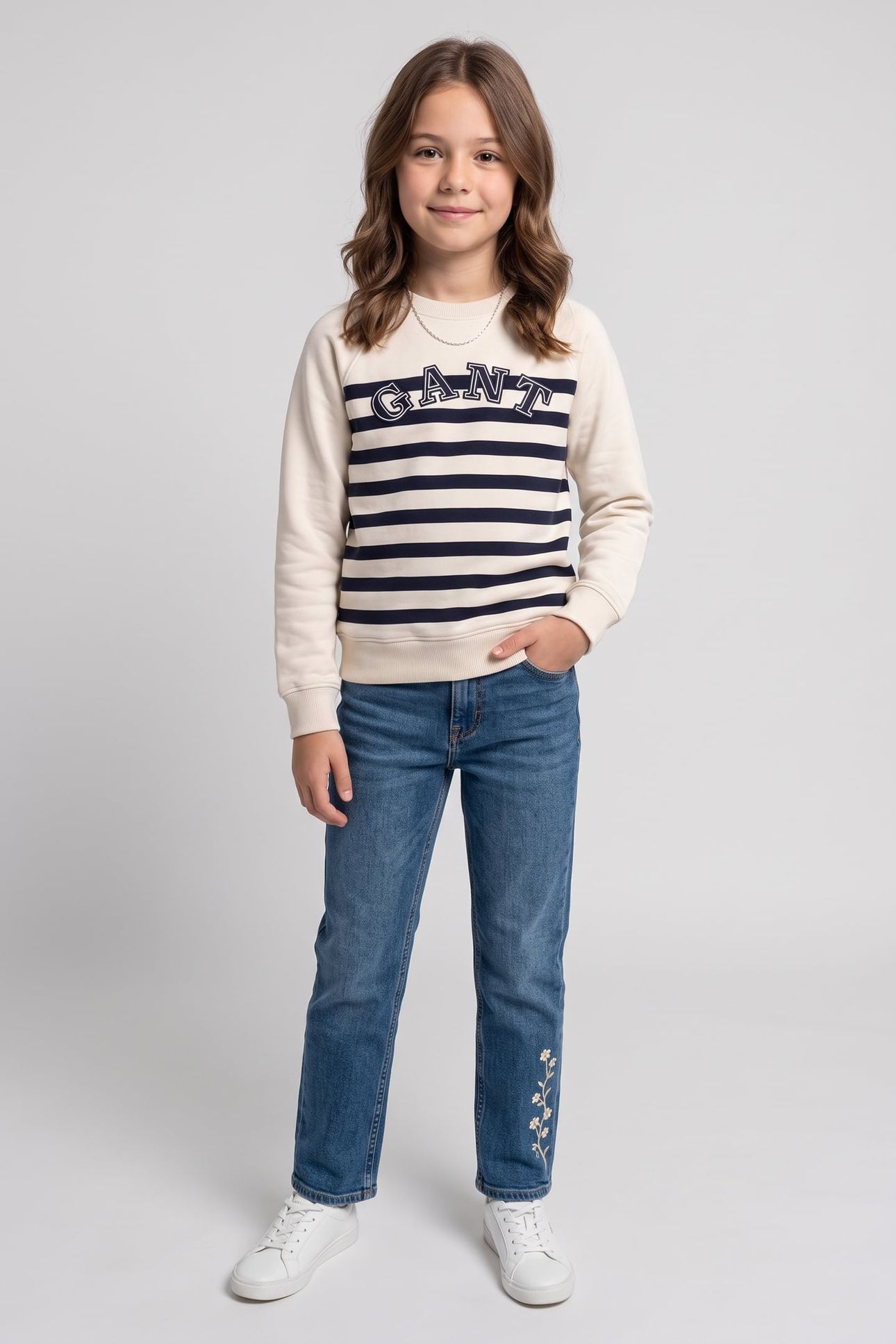 TEEN GIRLS STRIPED HAVEN SWEATSHIRT CREAM 1