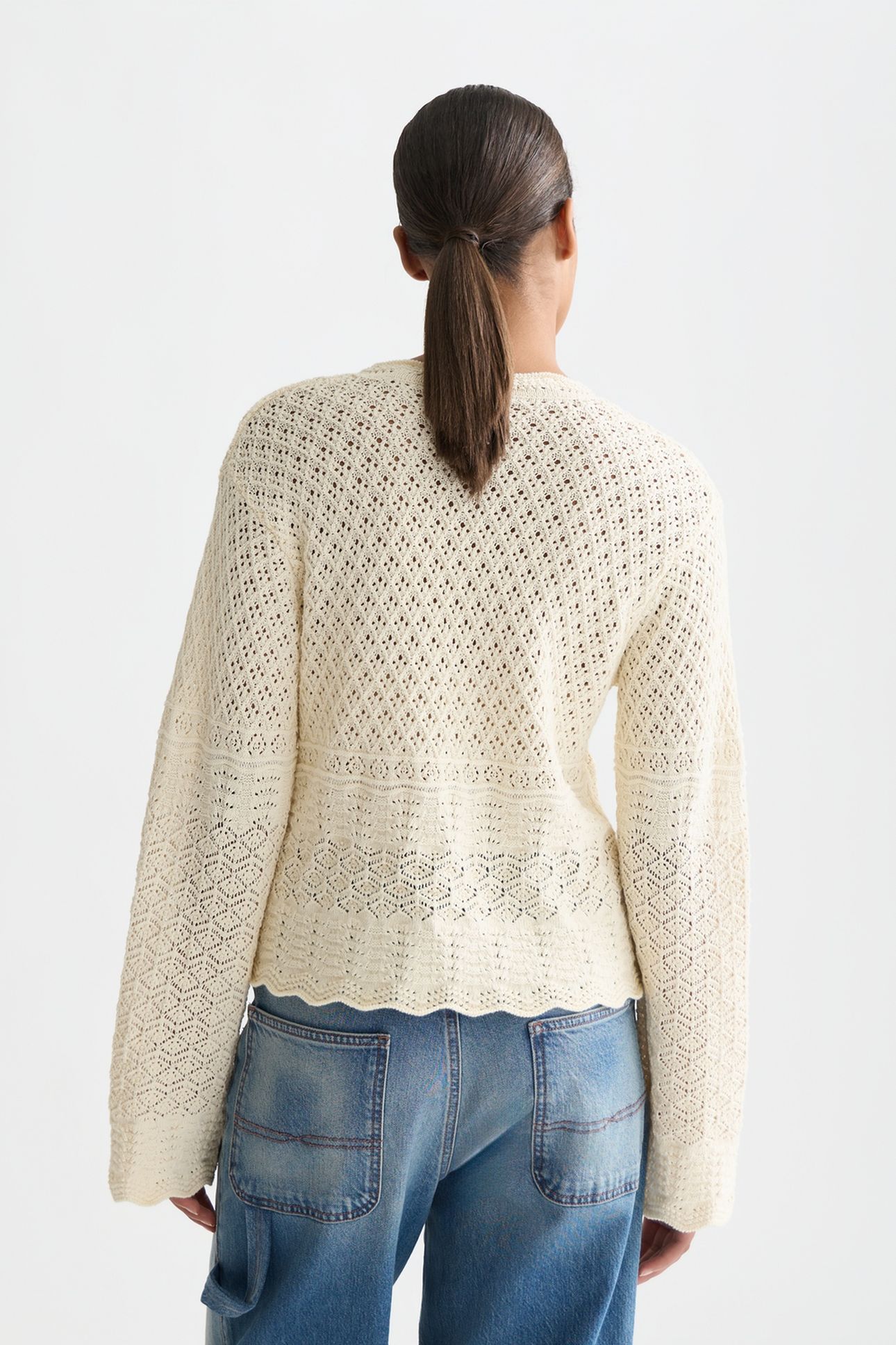 POINTELLE STITCH V NECK PULLOVER EGGNOG 2