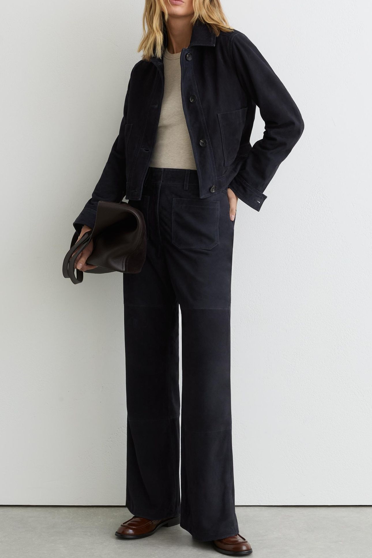 SUEDE FLARE TROUSER NAVY 1