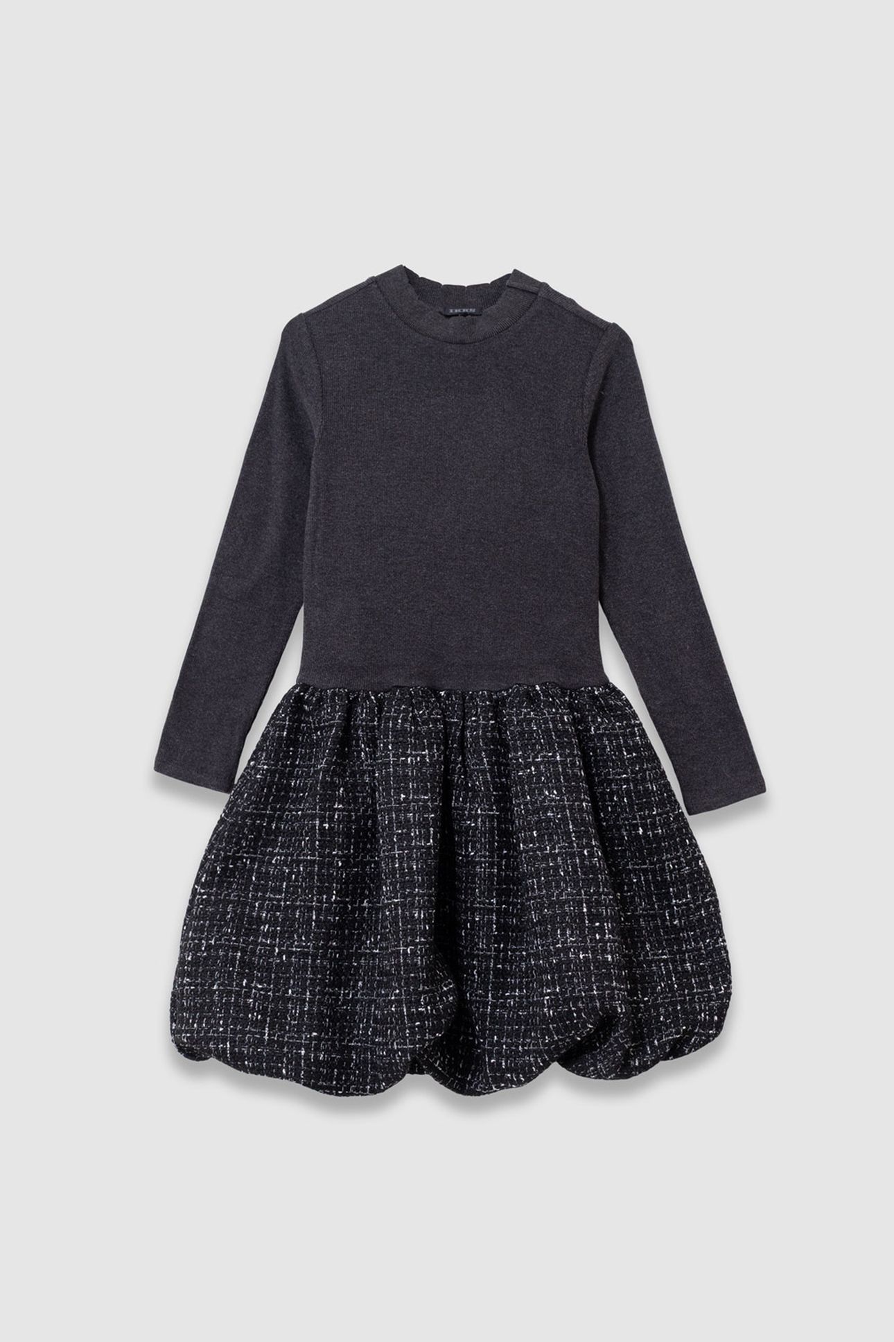 GIRLS’ BLACK TWEED-LOOK MIXED-FABRIC DRESS 1