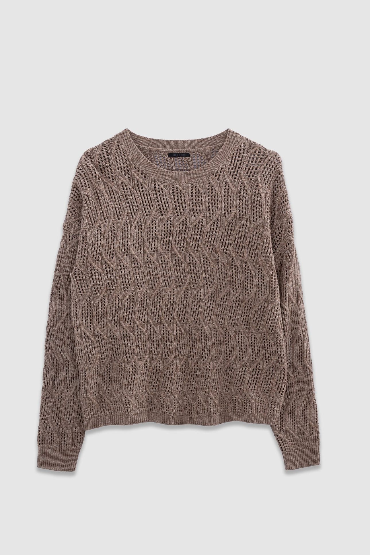 BEIGE DECORATIVE OPENWORK KNIT SWEATER 4