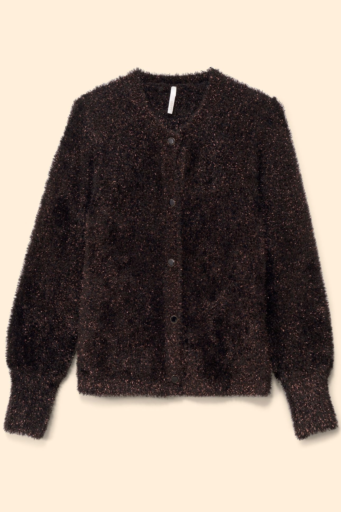 KHAKI FLUFFY KNIT CARDIGAN WITH COPPER LUREX 3