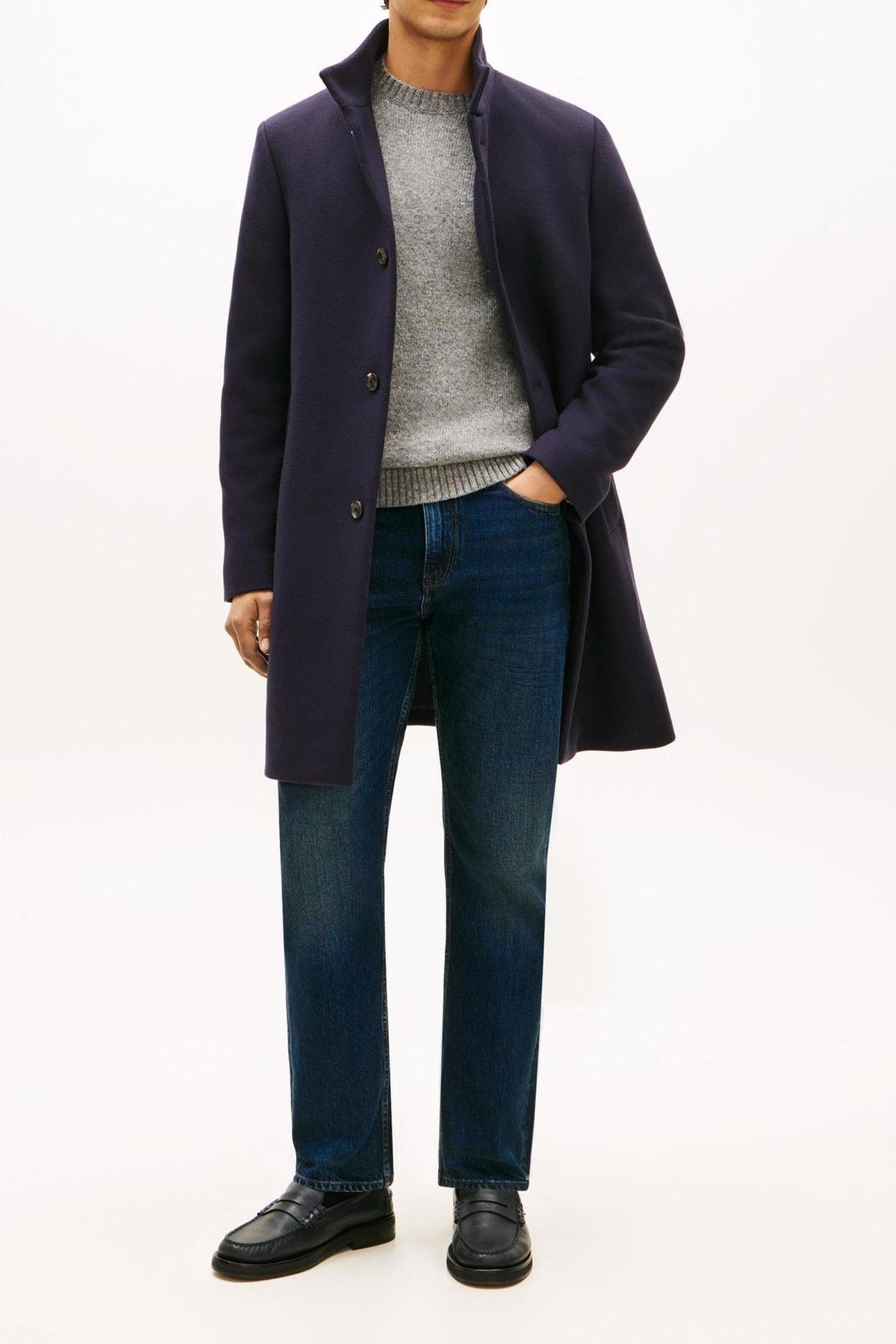 NY WOOL STAND COLLAR NAVY BLUE 1