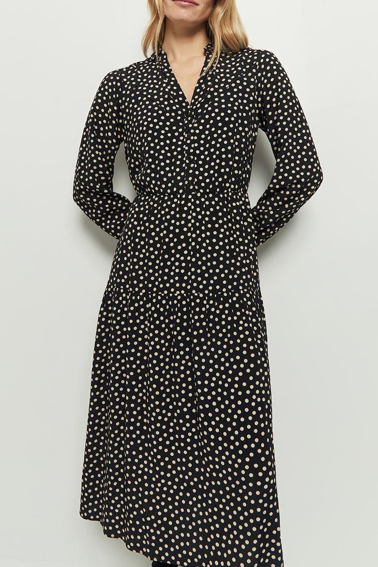 ROMANE _ BLACK VISCOSE MIDI SHIRT DRESS WITH POLKA DOT PRINT 3