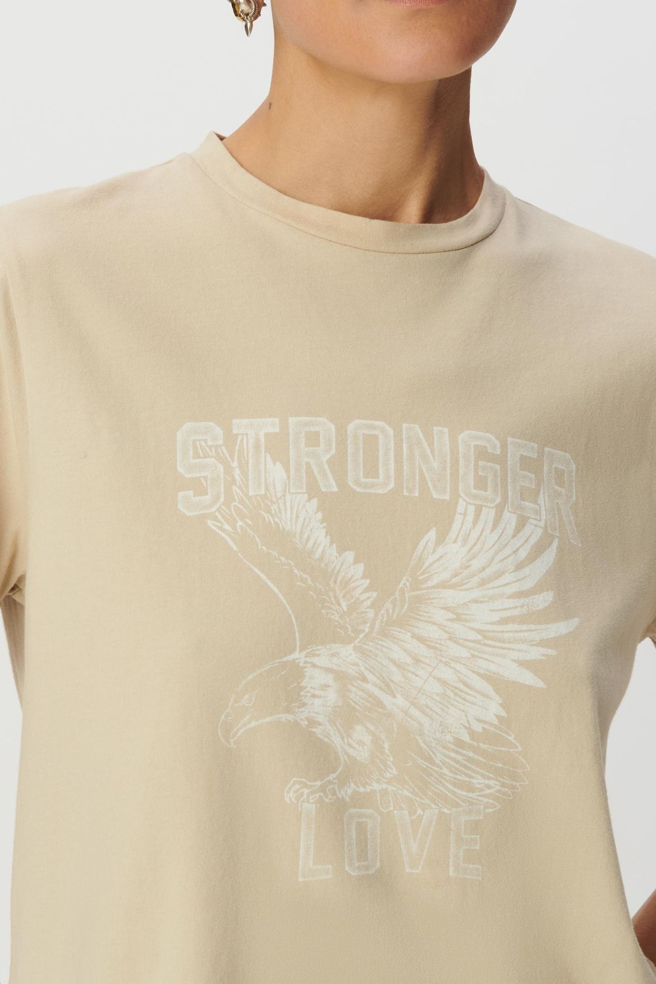 BEIGE ORGANIC COTTON EAGLE IMAGE CREW NECK T-SHIRT 5