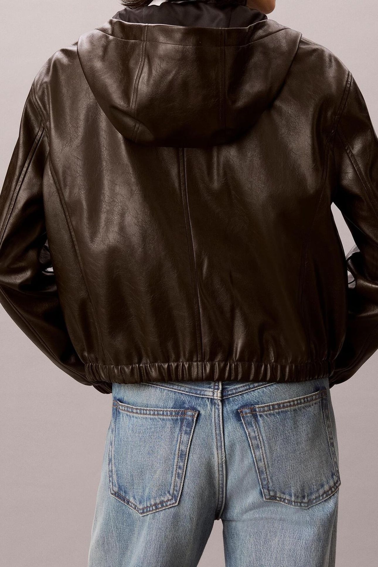 CROPPED HOODED FAUX DARK COFFEE 3