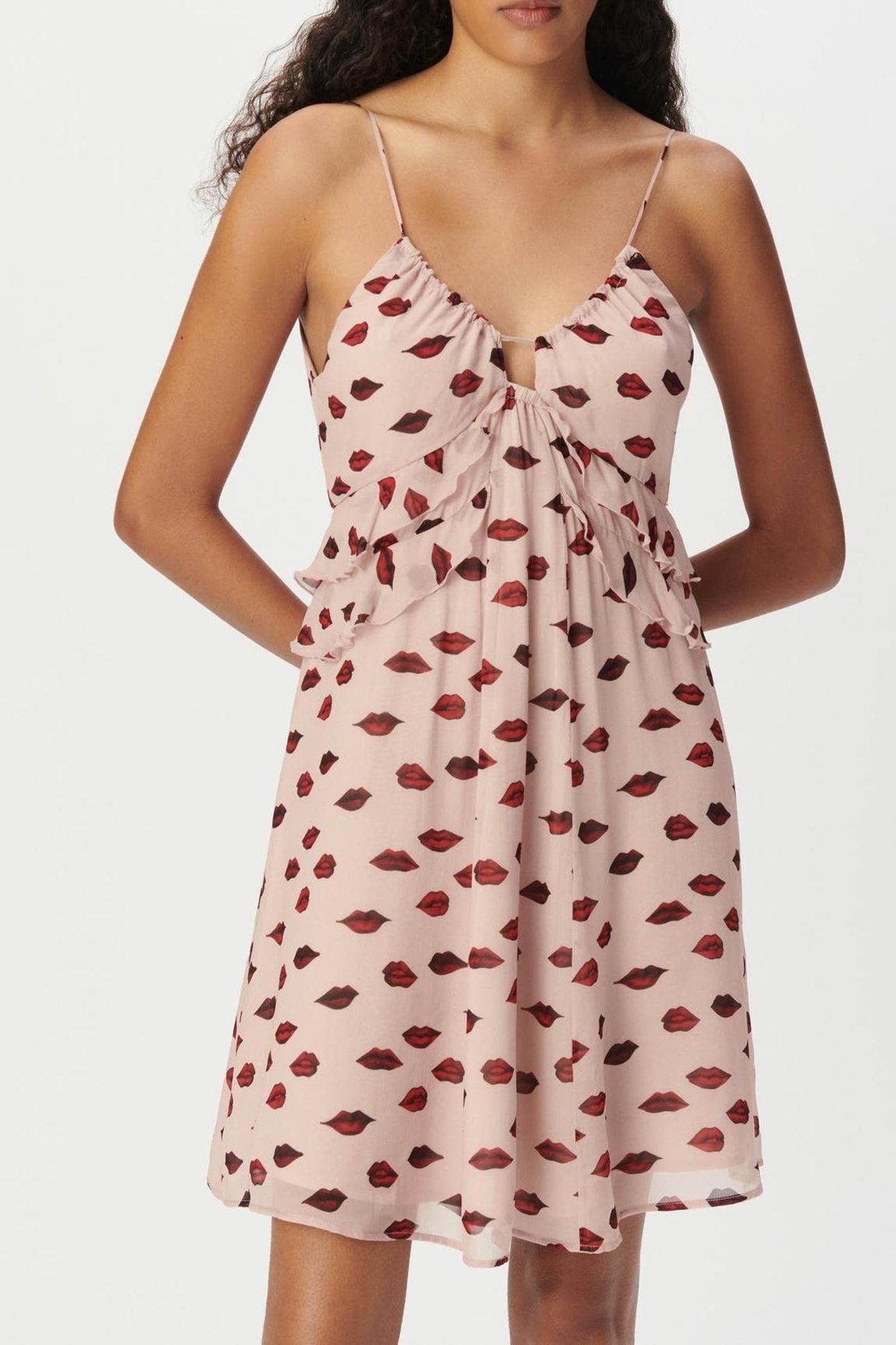 PINK VOILE STRAPPY DRESS WITH MOUTH PRINT 1