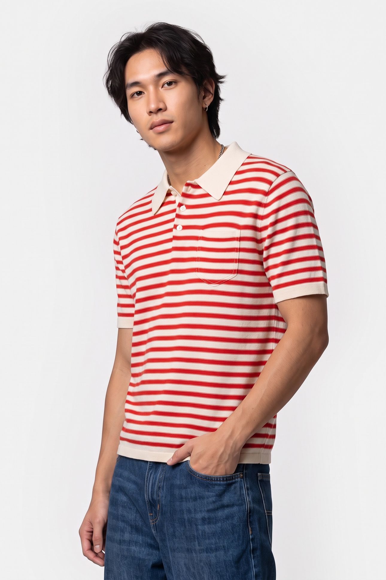 UNISEX POLO ECRU/RED 4