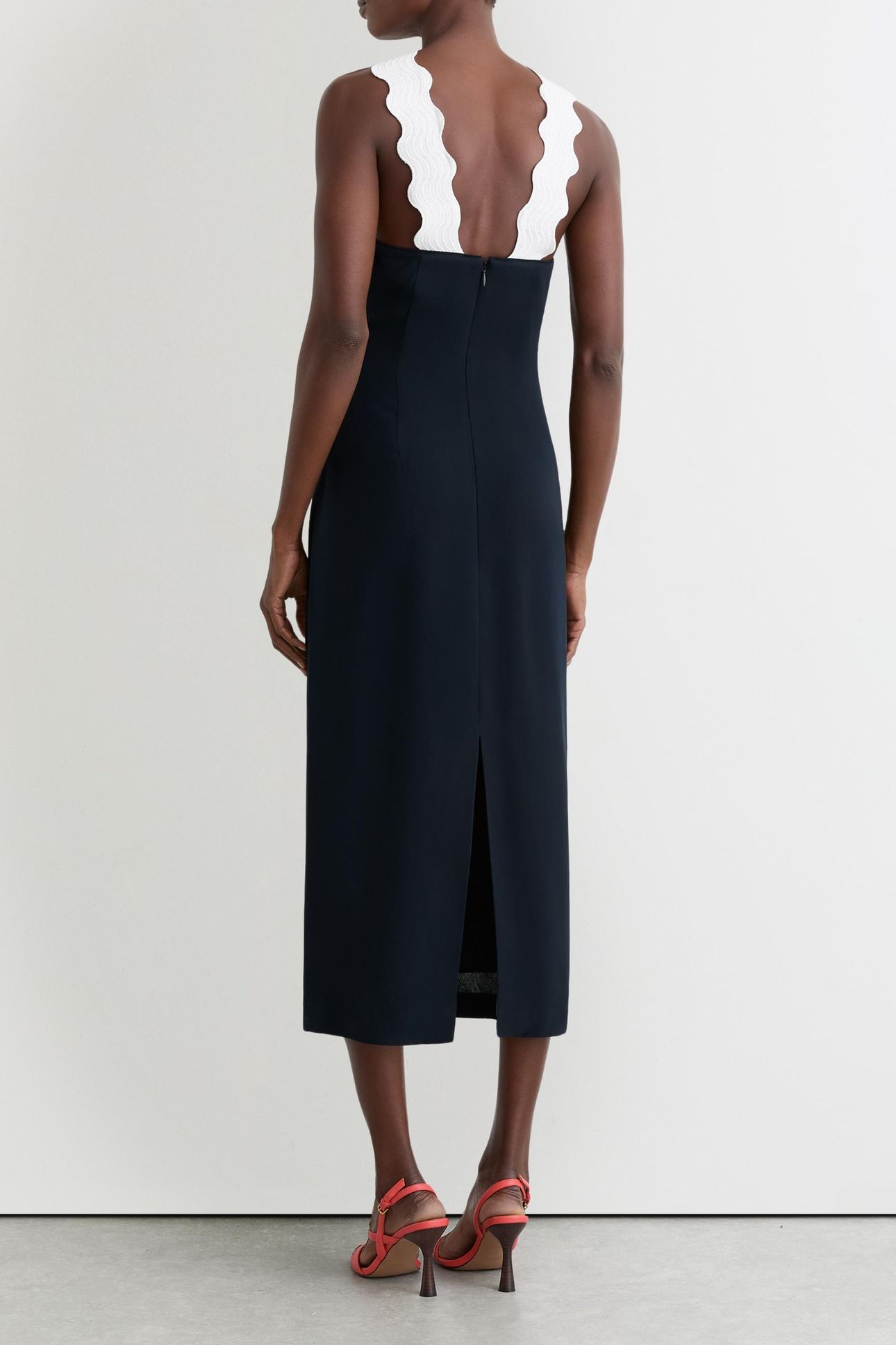 CONTRAST BODYCON MIDI DRESS NAVY/IVORY 3