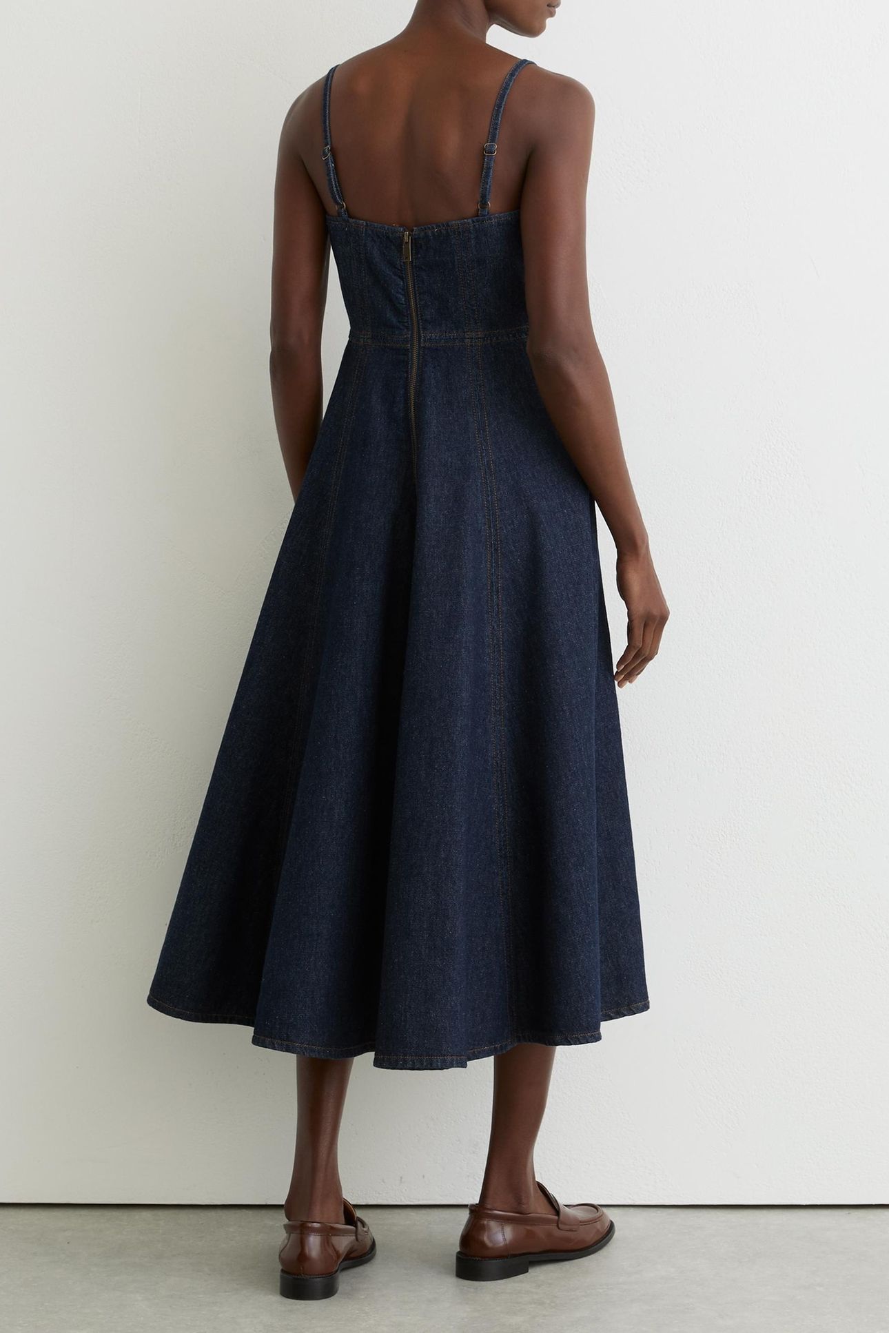 DENIM FIT AND FLARE MIDI DRESS INDIGO BLUE 2