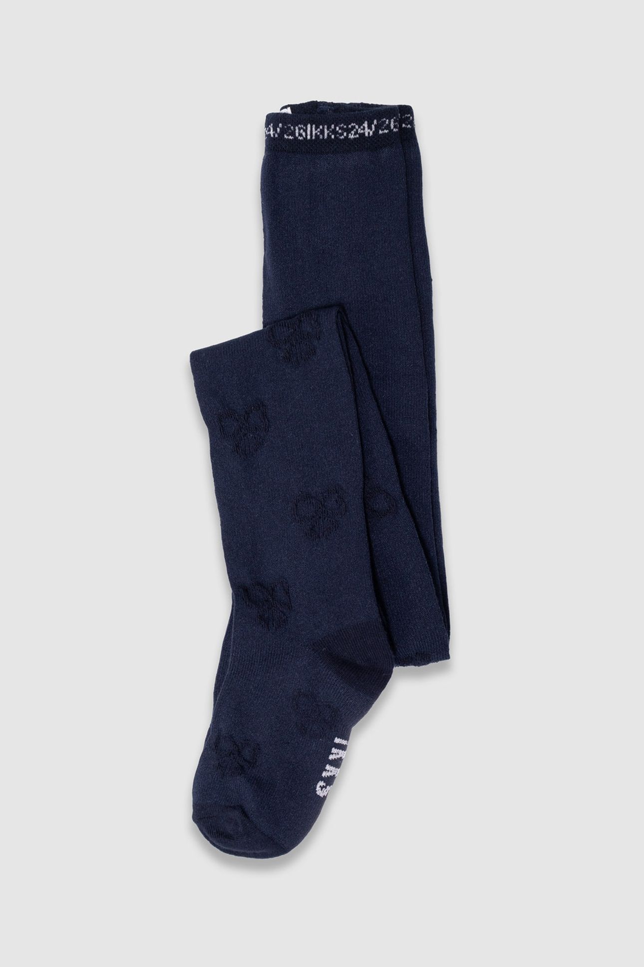GIRLS’ NAVY BLUE JACQUARD KNIT TIGHTS WITH BOW MOTIF 2