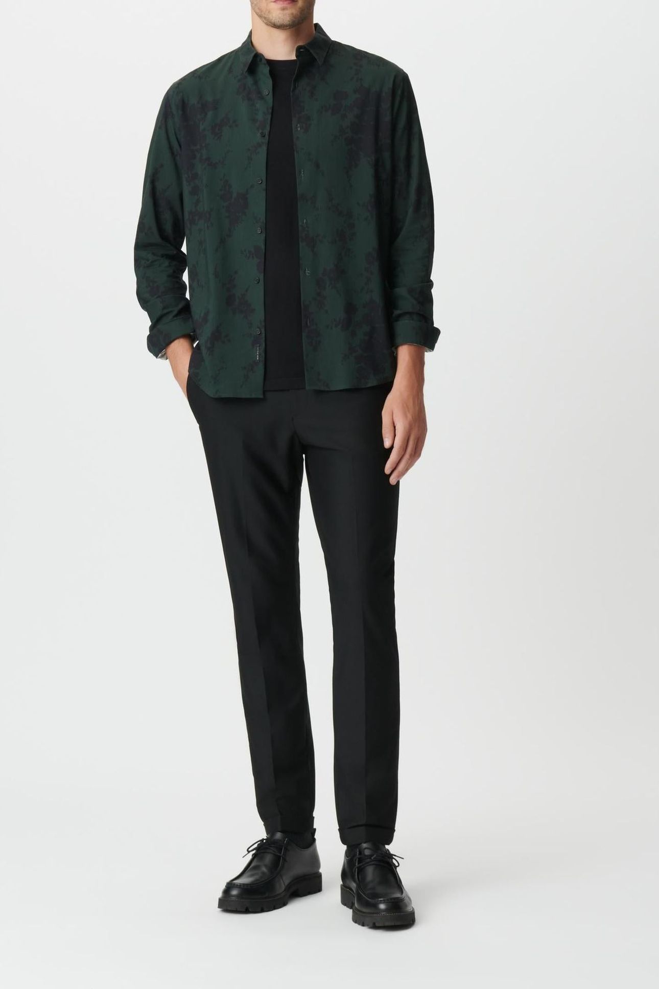 GREEN BLURRED FLORAL SLIM LONG-SLEEVED SHIRT 3