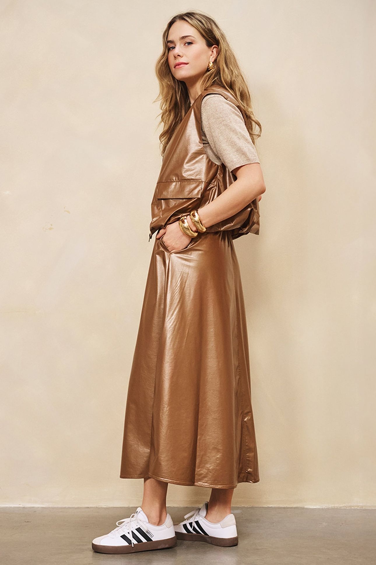 SKIRT LONG METALLIC PU BRONZE METALLIC 4