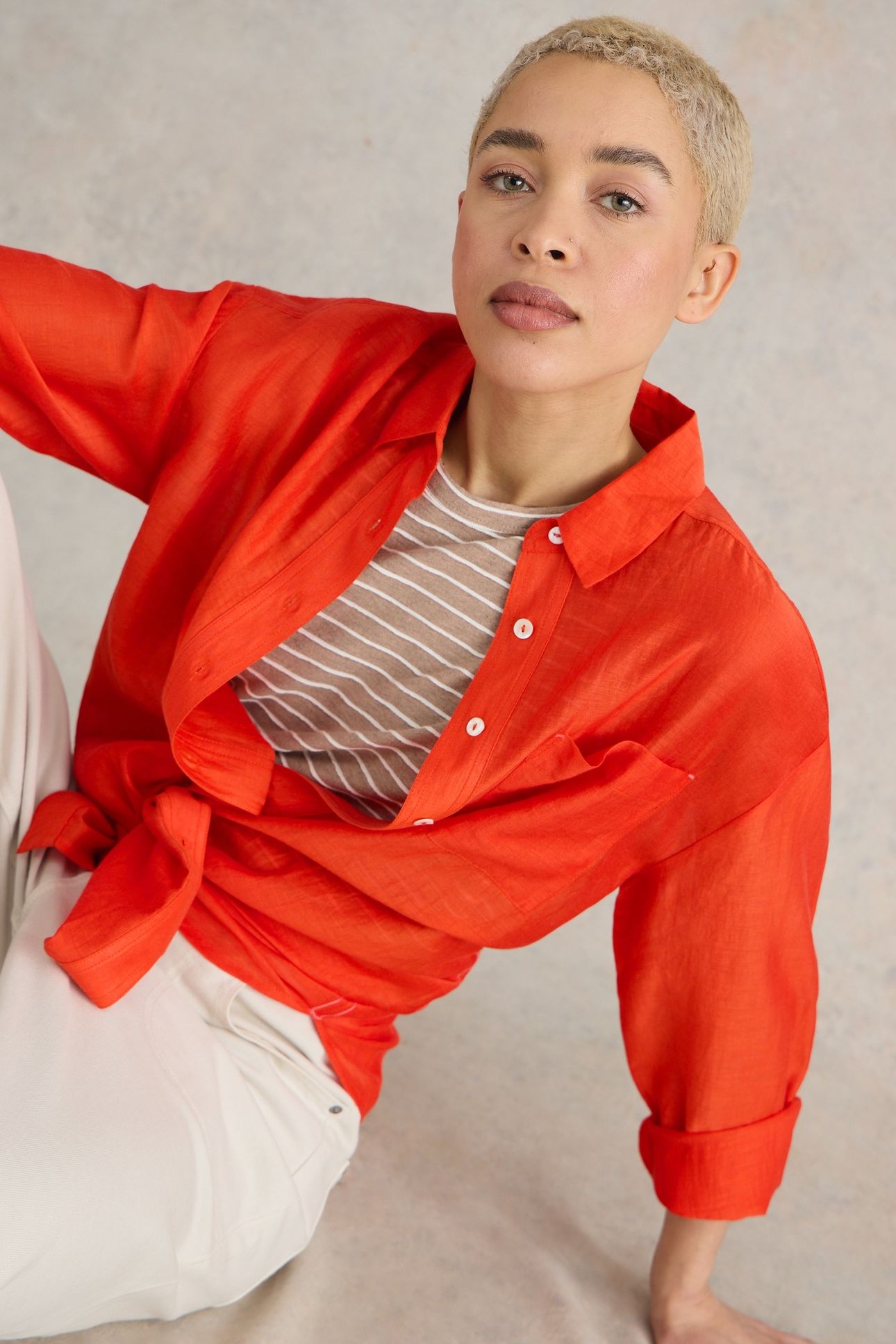 DELILAH COTTON SILK SHIRT BRT ORANGE 7