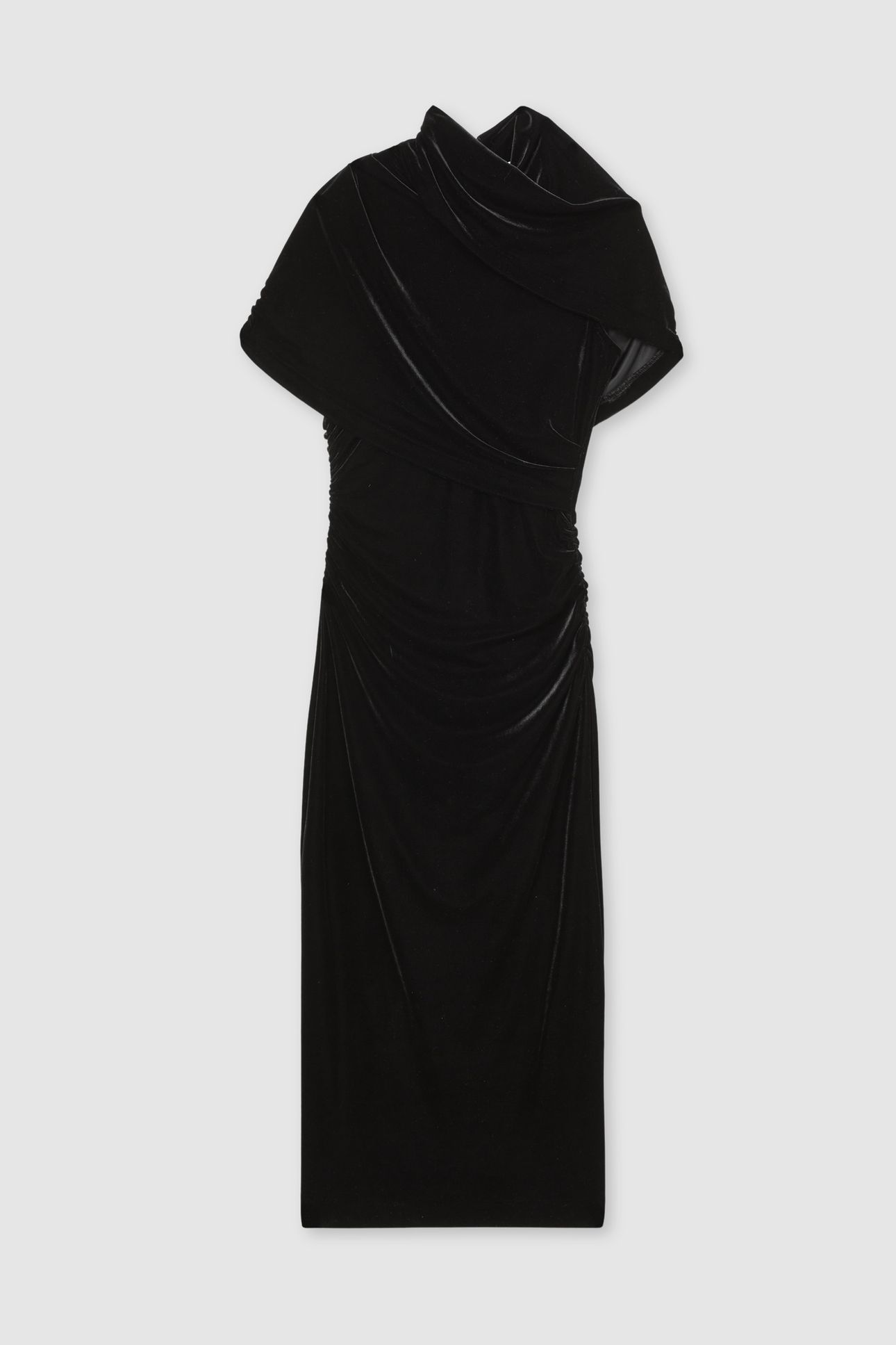 RUCHED VELVET MIDI DRESS BLACK 4