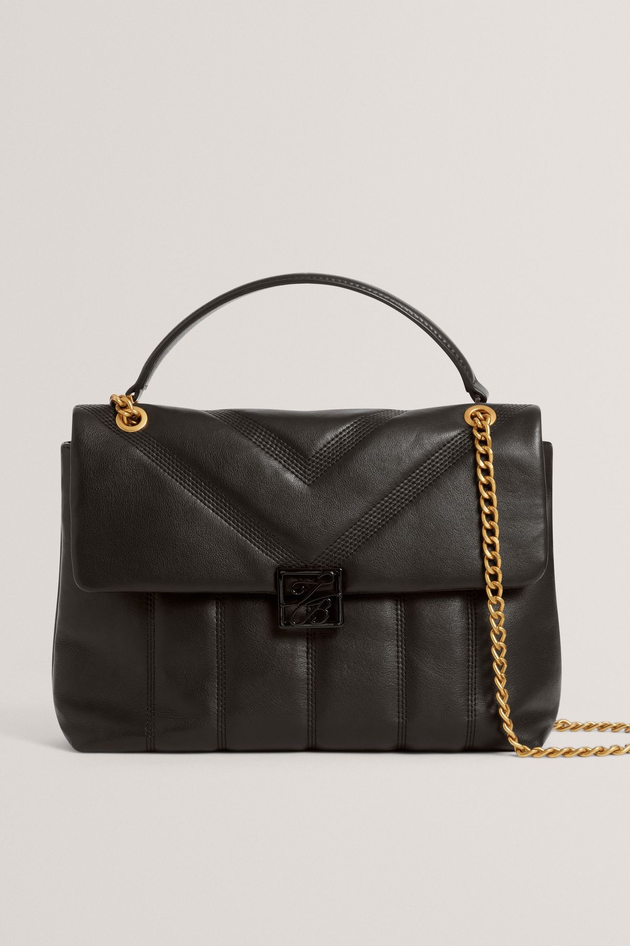 TB SCRIPT DETAIL LEATHER PADDED SHOULDER BLACK 1