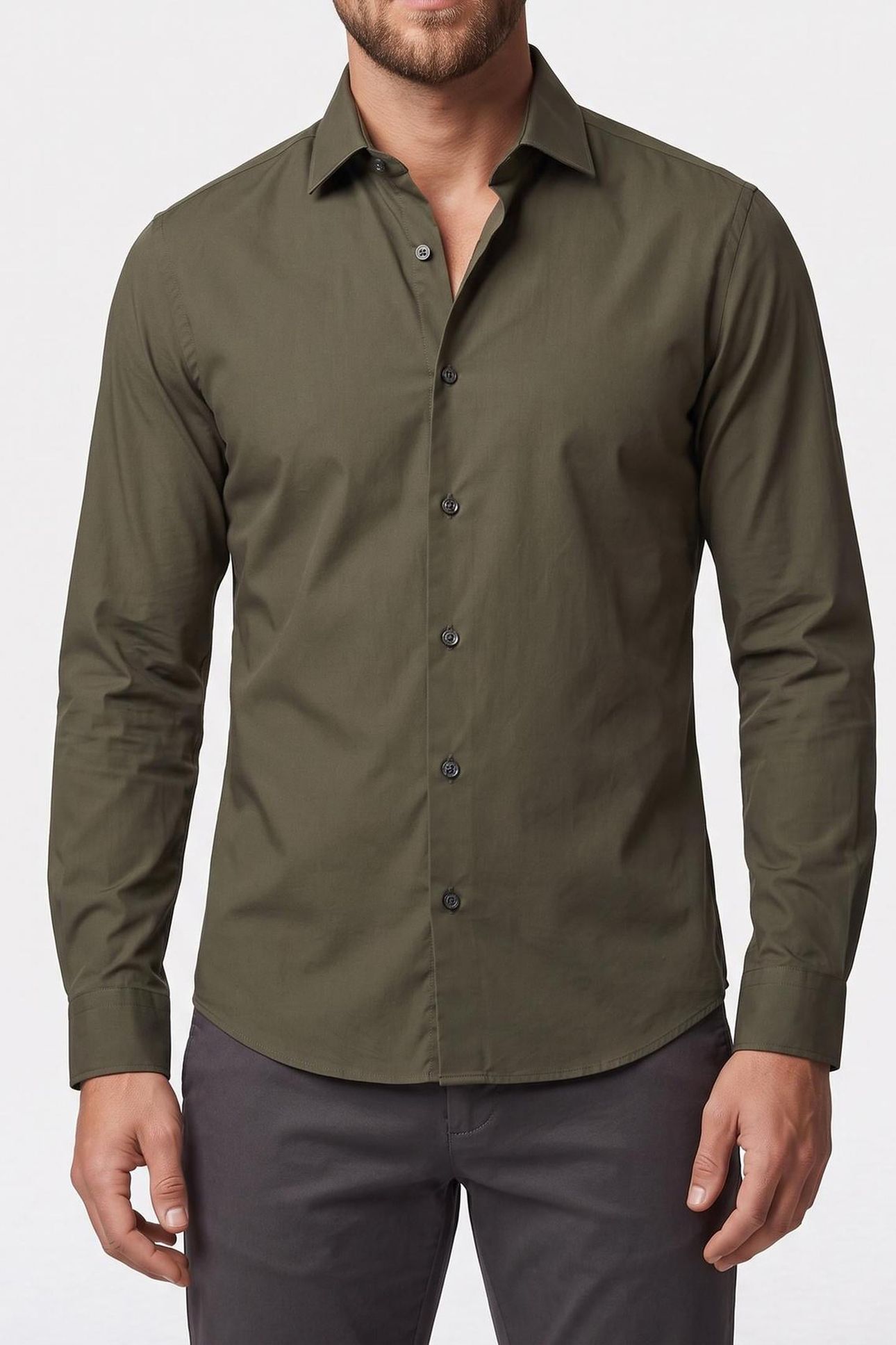 SLIM ESSENTIALS POPLIN SHIRT FOREST 1