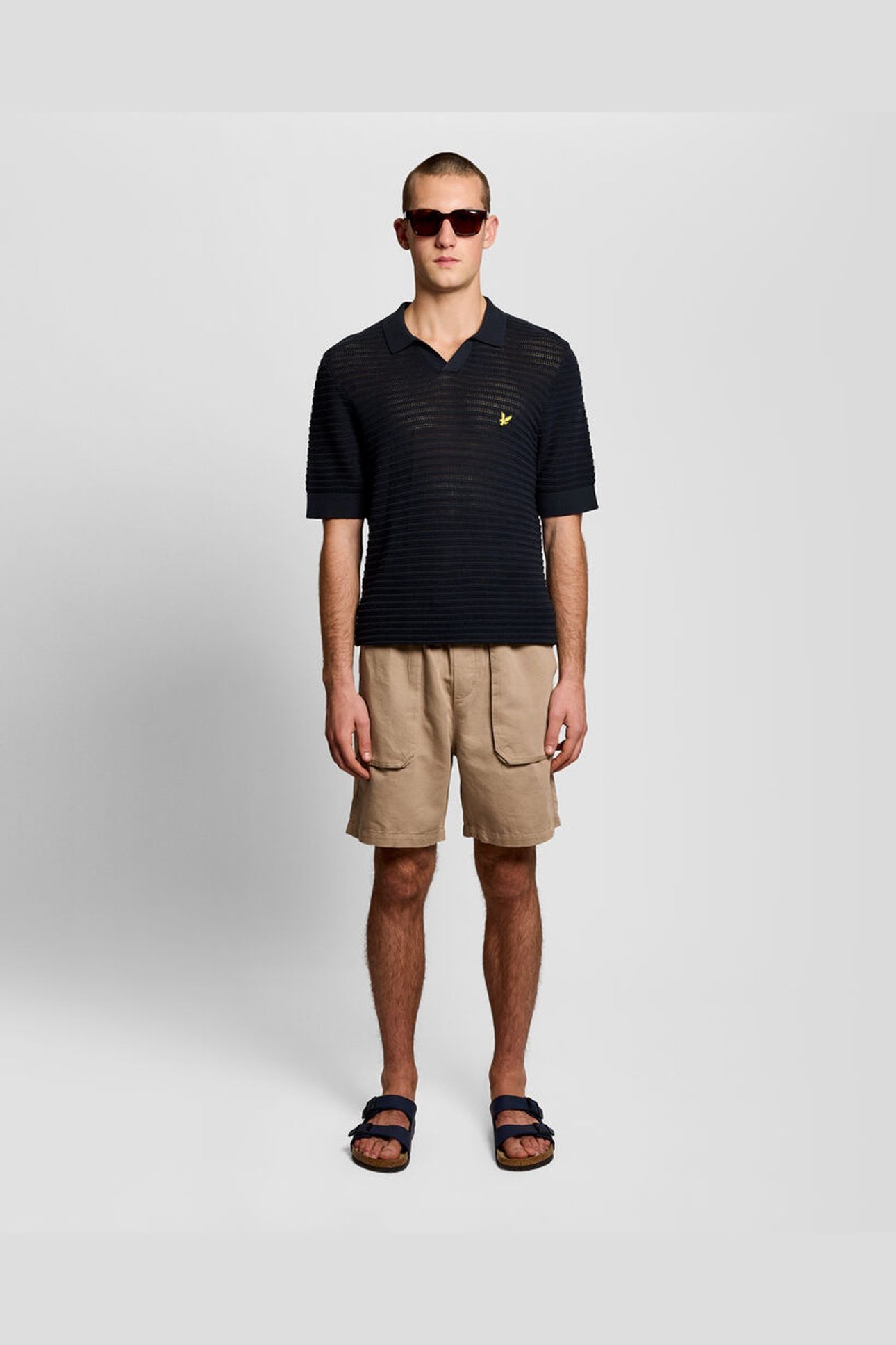 POINTELLE SHORT SLEEVE KNITTED POLO DARK NAVY 3