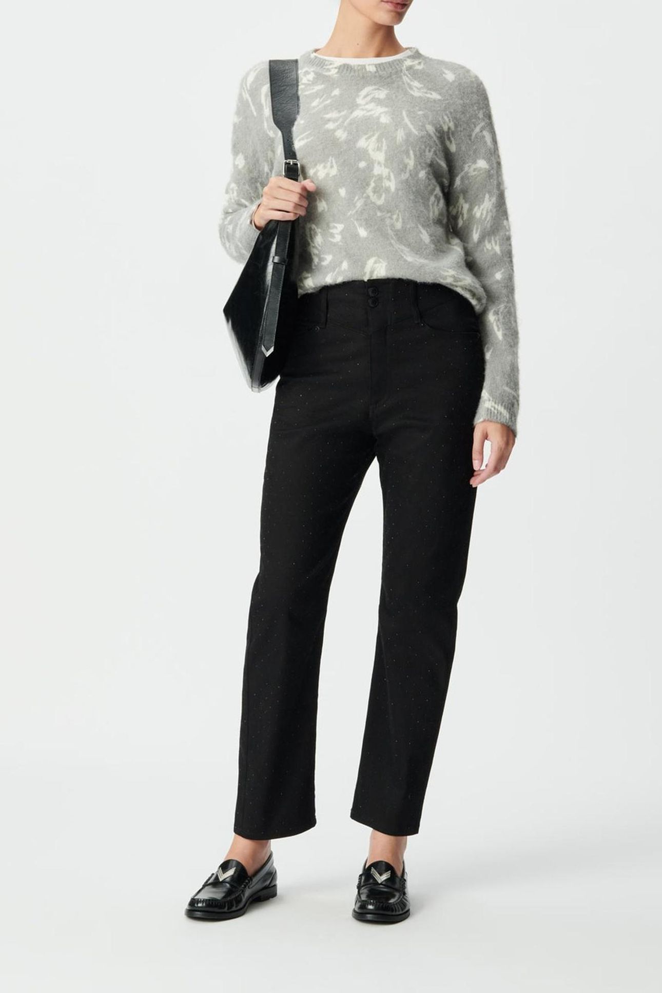 GREY WINTER SWEATER WITH ECRU TACHIST PRINT 3