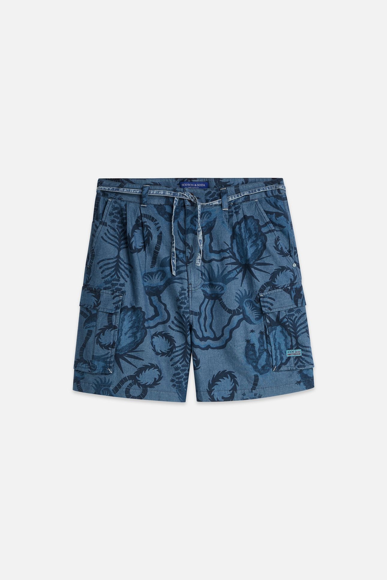 ALLOVER PRINTED CHAMBRAY CARGO SHORTS NAVY 1