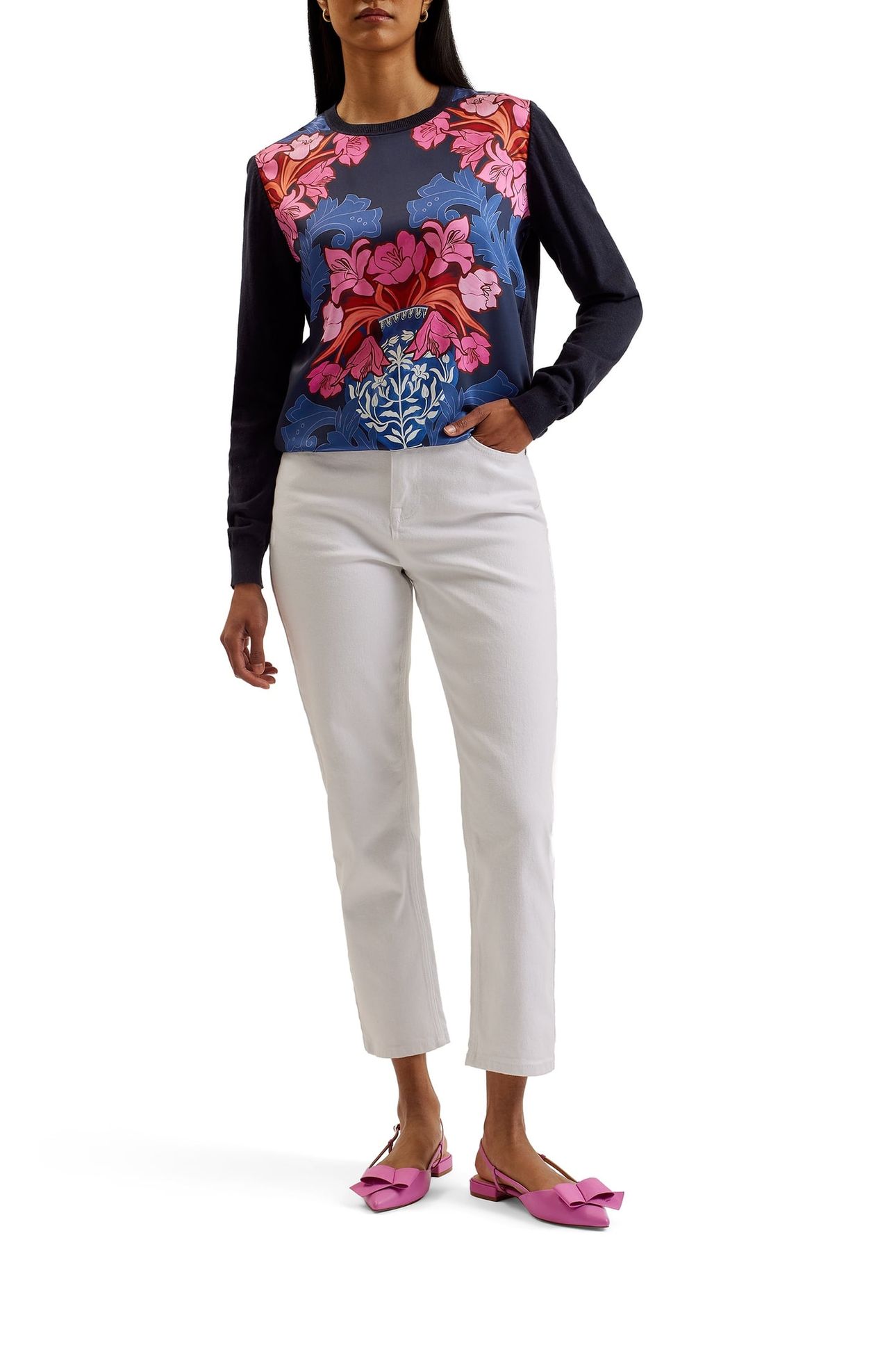 TEANHA WOVEN FRONT PRINTED JUMPER NAVY 5