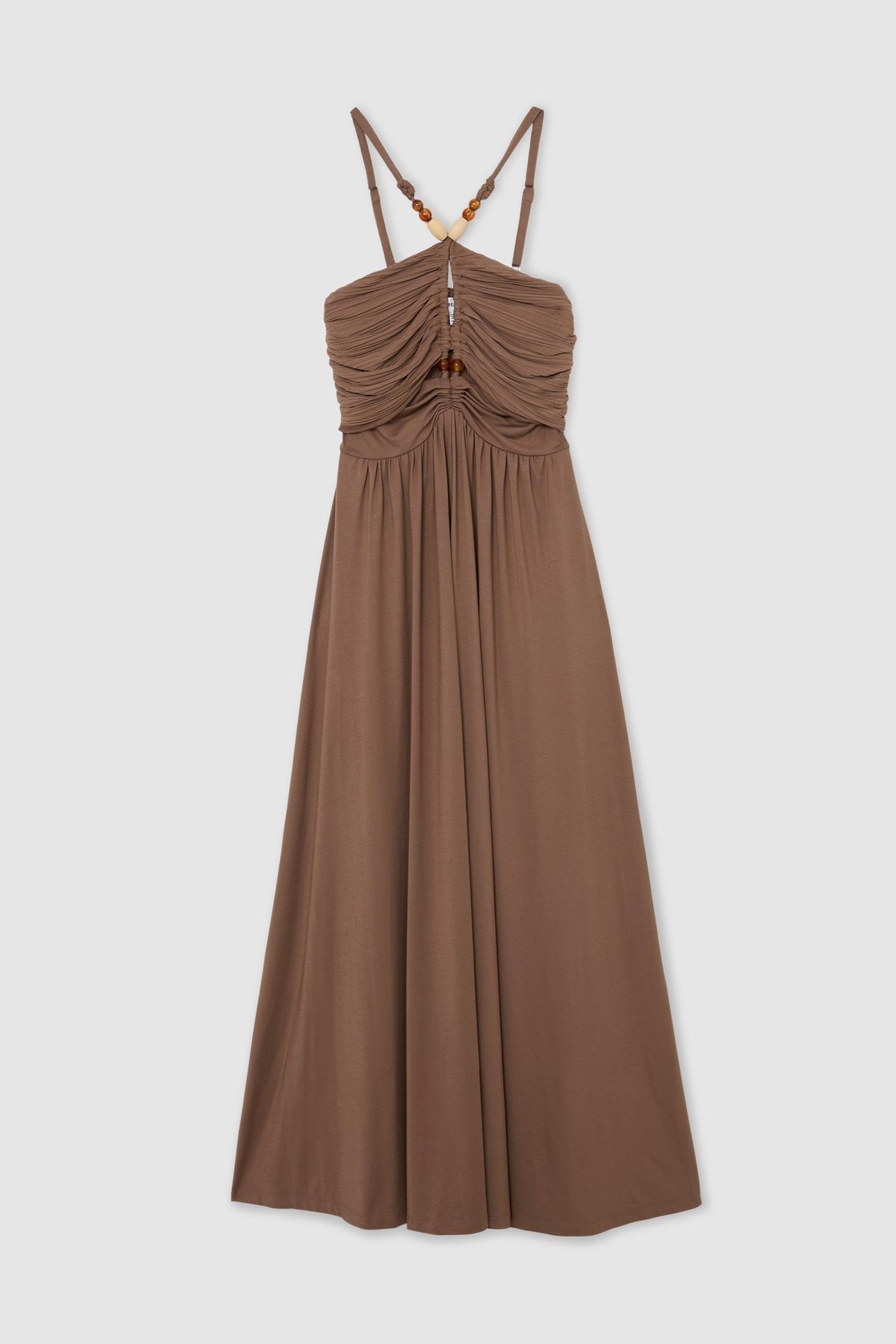BEADED JERSEY MAXI DRESS TAUPE BROWN 5
