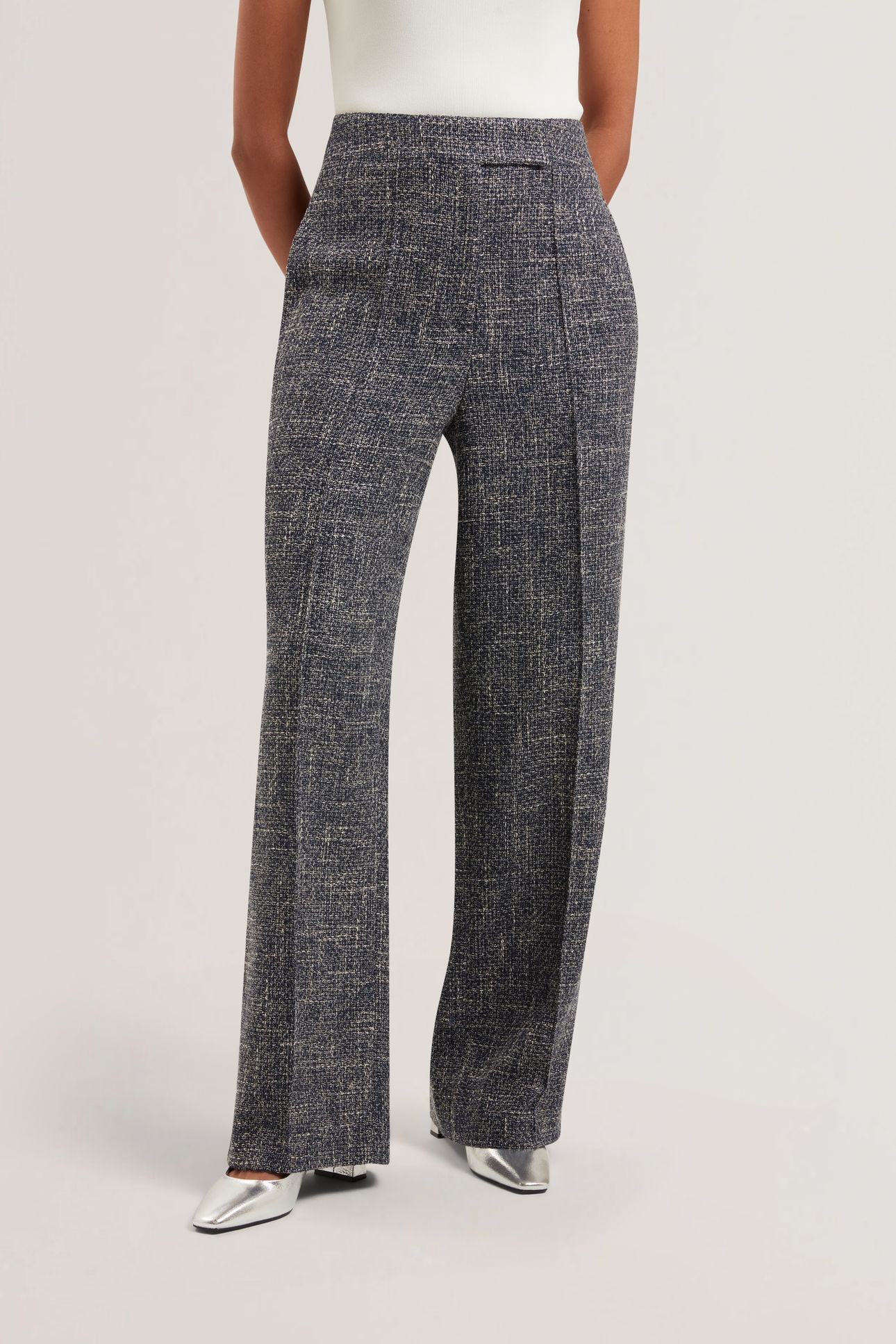 ABIESH BOUCLE TAILORED WIDE LEG TROUSERS NAVY 1