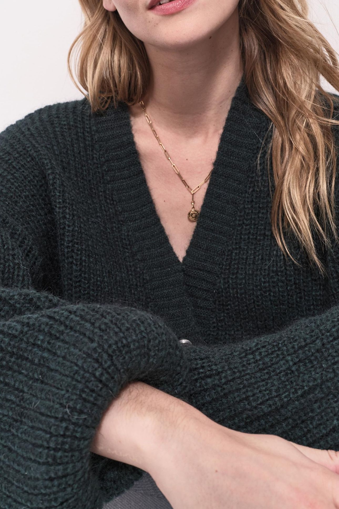 TREFLE - GREEN REVERSIBLE KNIT FRONT/BACK CARDIGAN 8